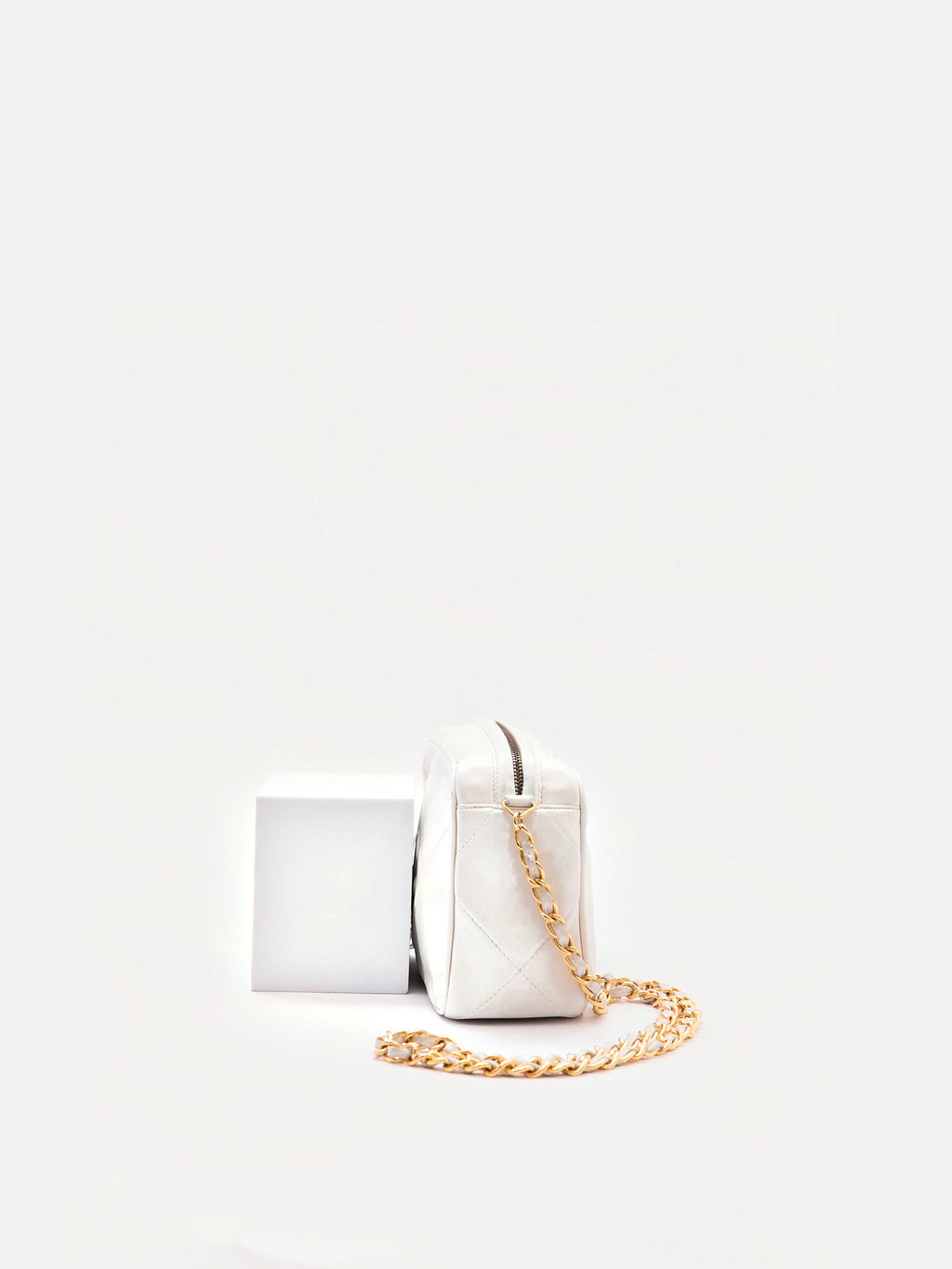 90's Chanel White Lambskin CC Camera Bag