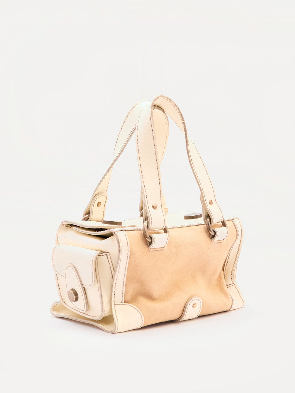 Dolce & Gabbana Cream Canvas Leather Boston Bag