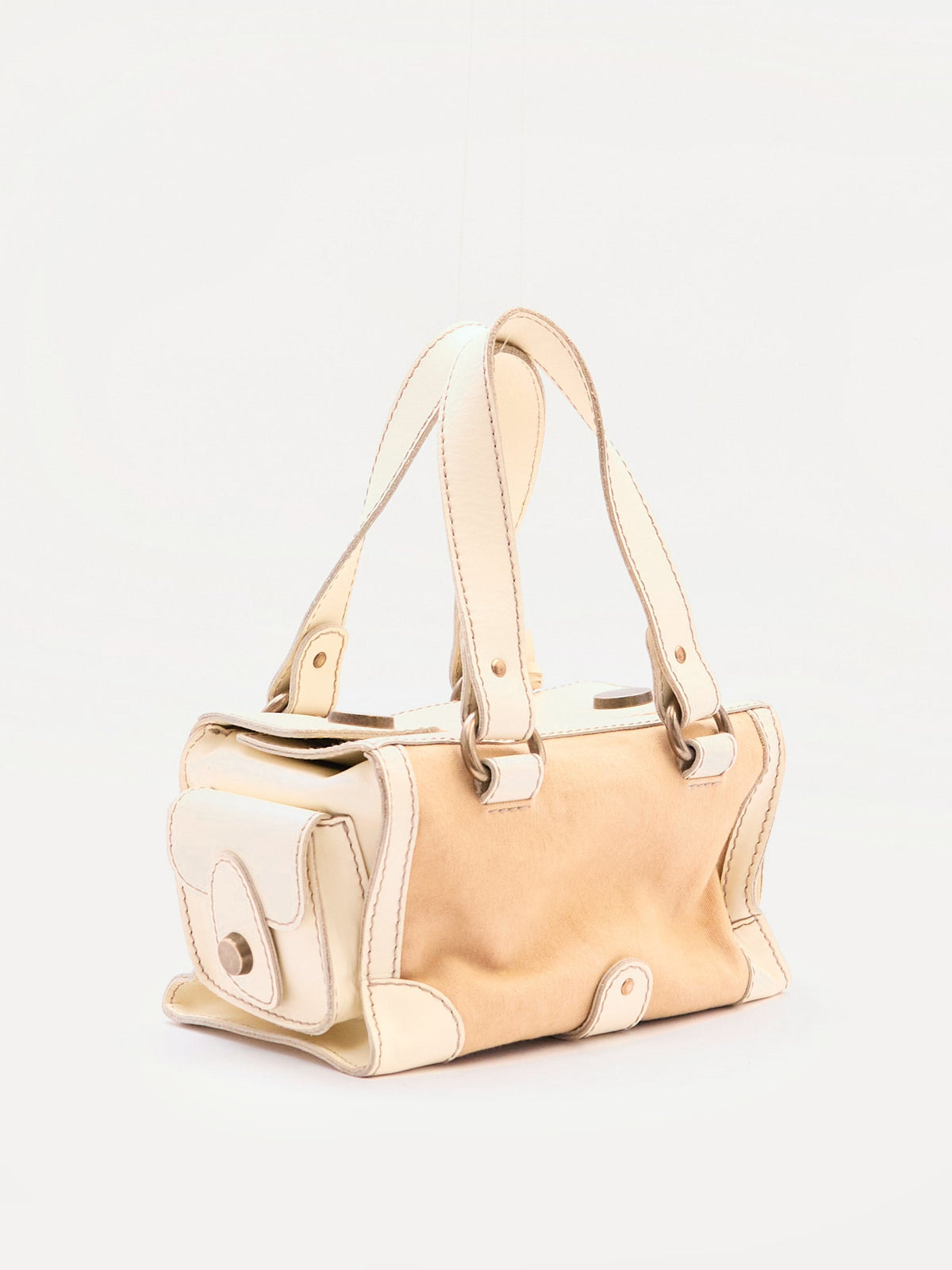 Dolce & Gabbana Cream Canvas Leather Boston Bag