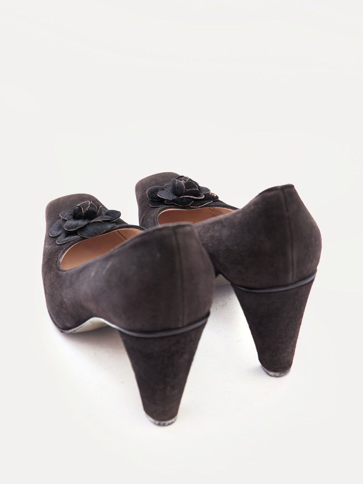Chanel Black Suede Camellia Pumps Size 37