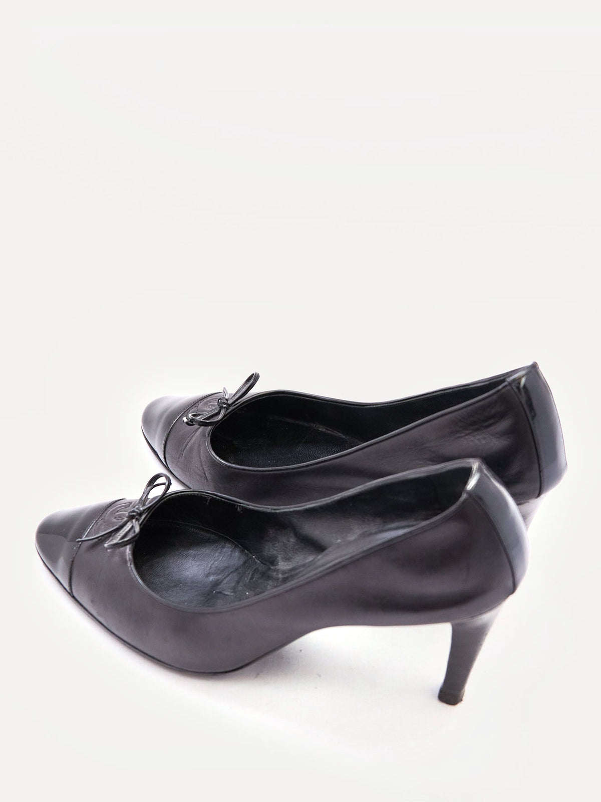 Chanel Black Leather Patent Toe Ballet Pumps Size 39.5
