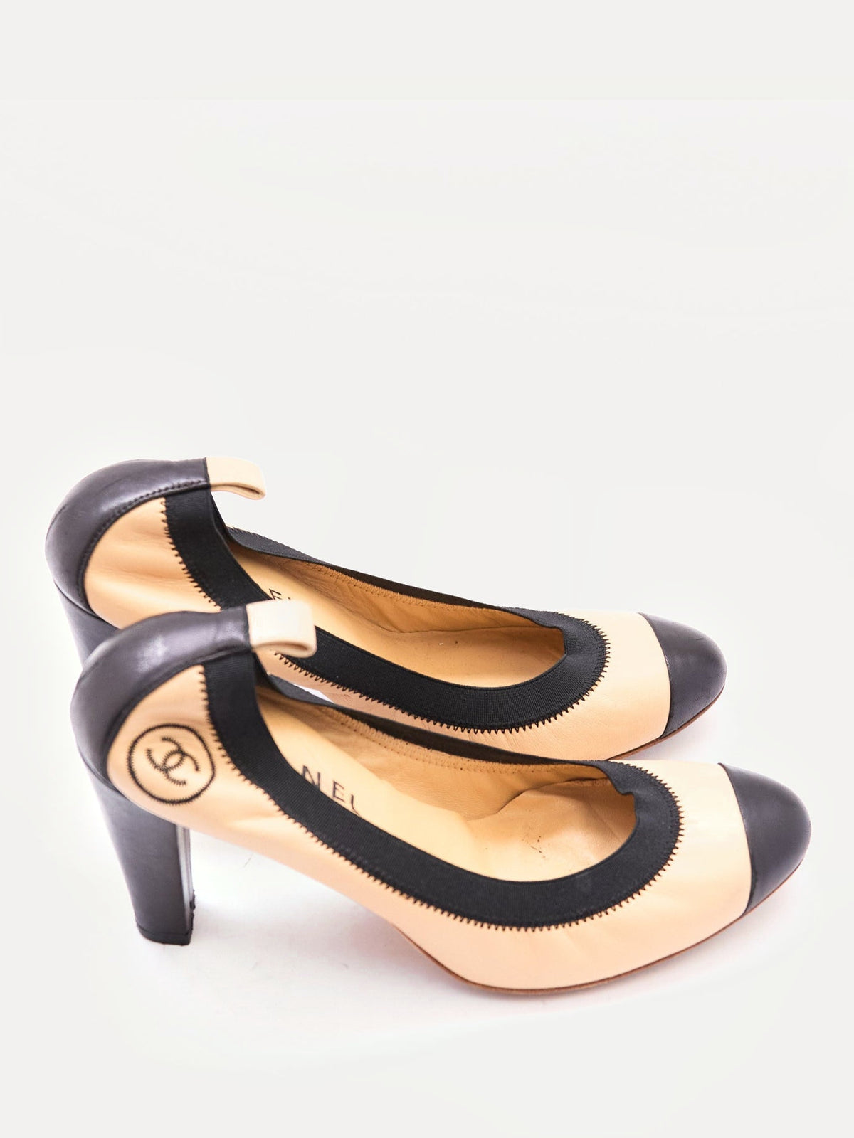 Chanel Nude Black Scrunch Ballet Pumps Size 39.5