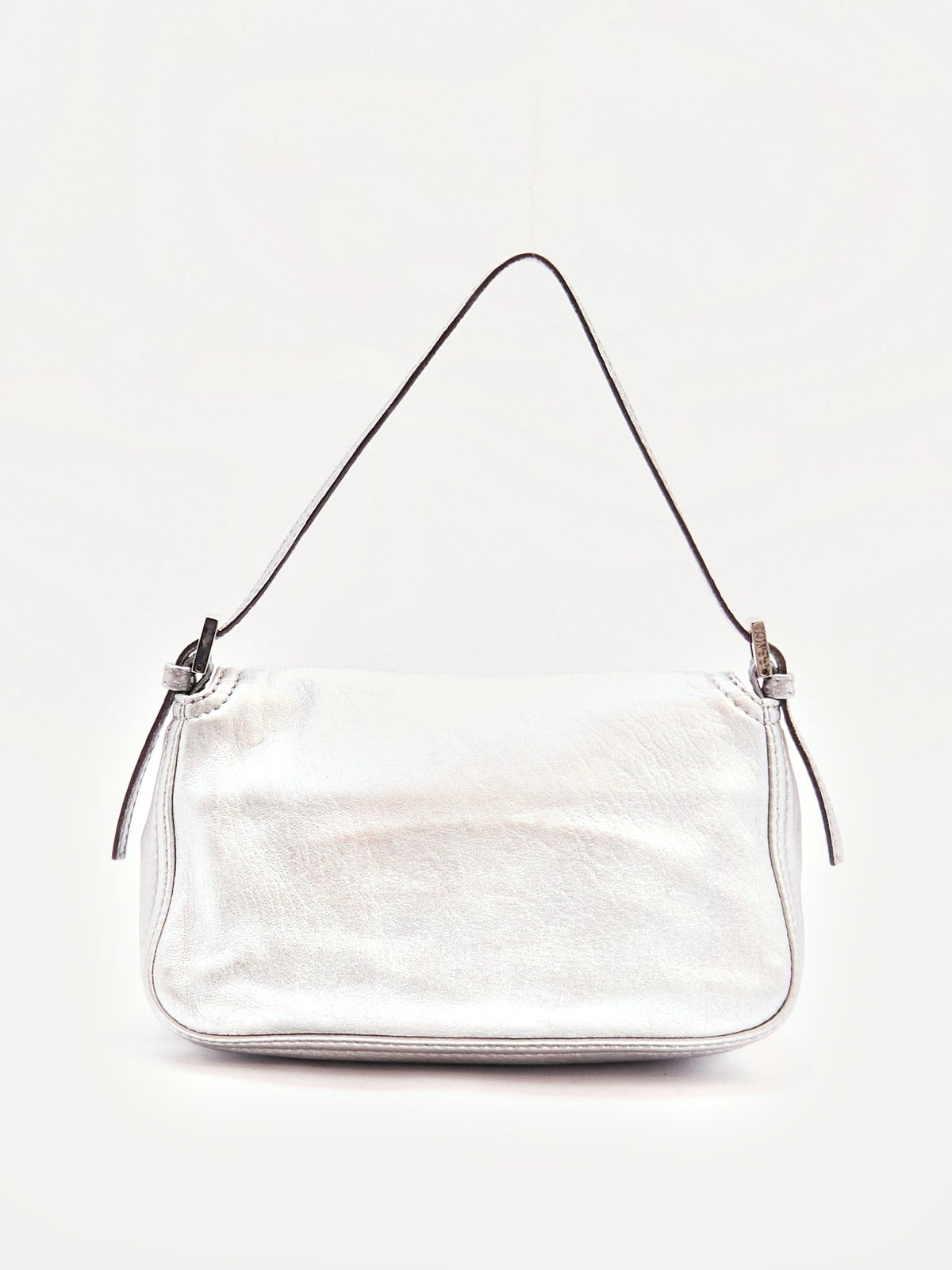 Fendi Silver Leather Mini Baguette