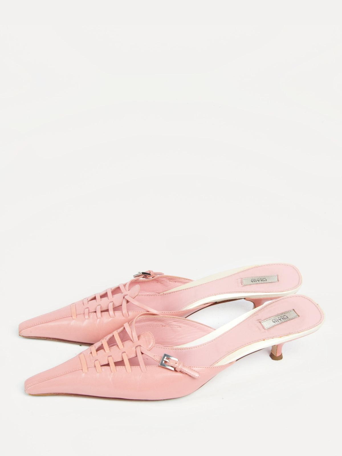 Vintage Prada 2000s Size 39 Baby Pink Mules | Y2K Designer Heels Shoes