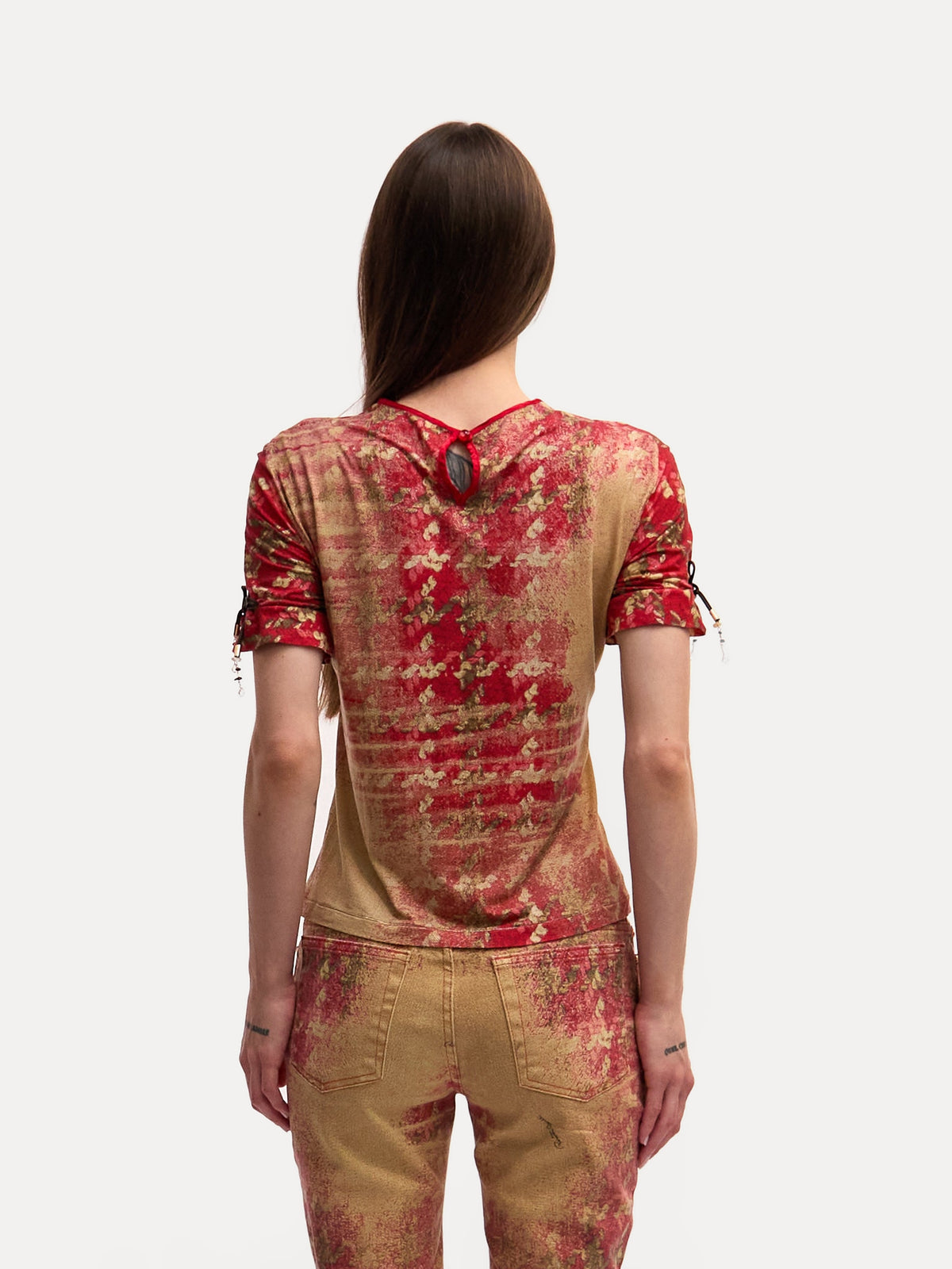 2002 Roberto Cavalli Red Plaid Runway Burnout Top