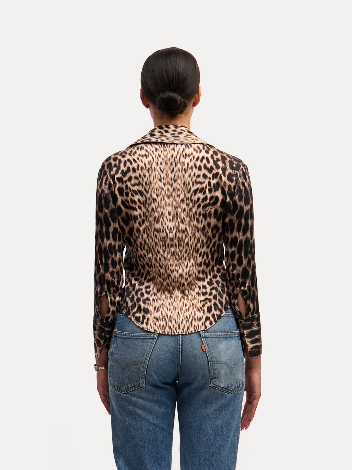 Roberto Cavalli Brown Leopard Print Silk Top