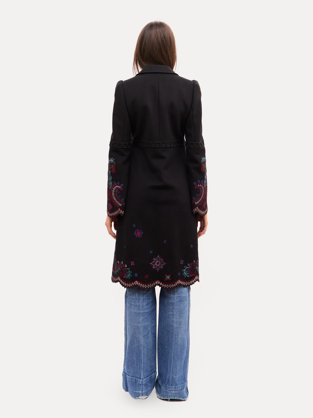 2000s Roberto Cavalli Black Embroidered Floral Detail Jacket