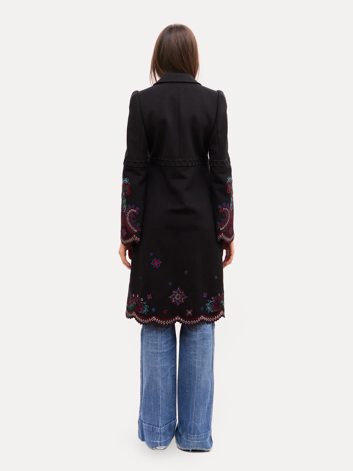 2000s Roberto Cavalli Black Embroidered Floral Detail Jacket