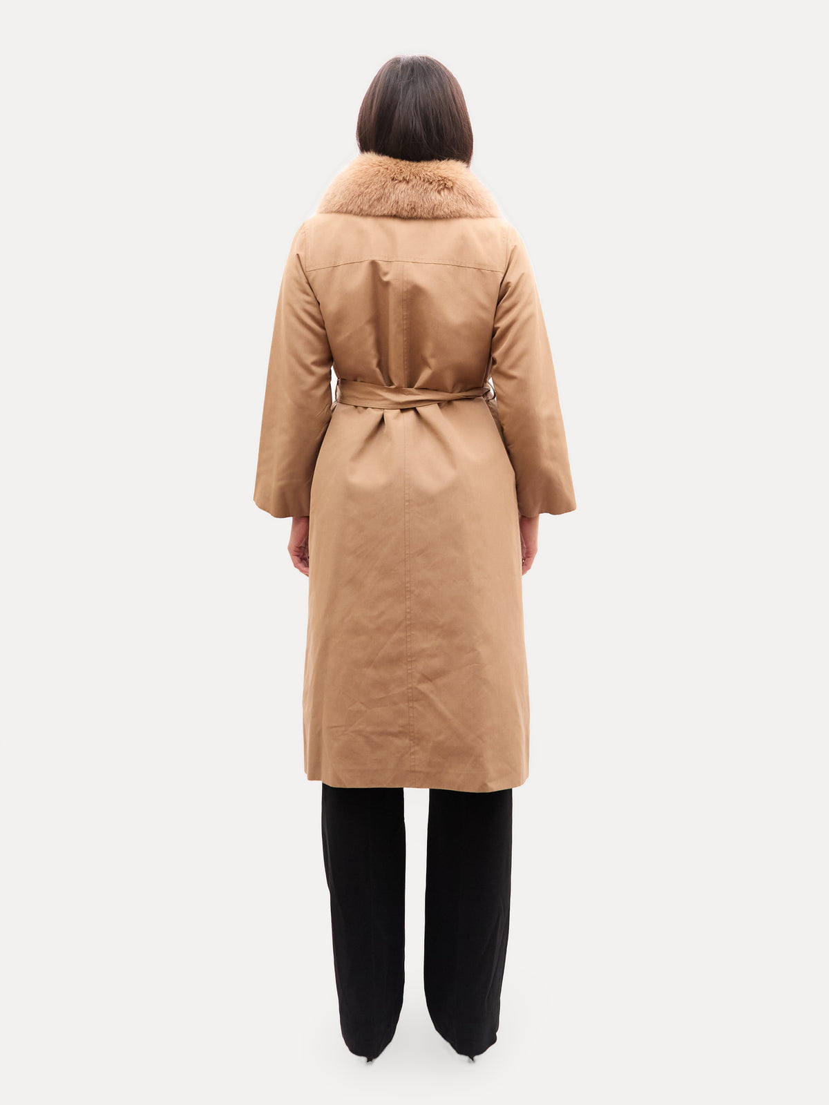 Vintage Tan Trench Coat with Fox Fur Collar