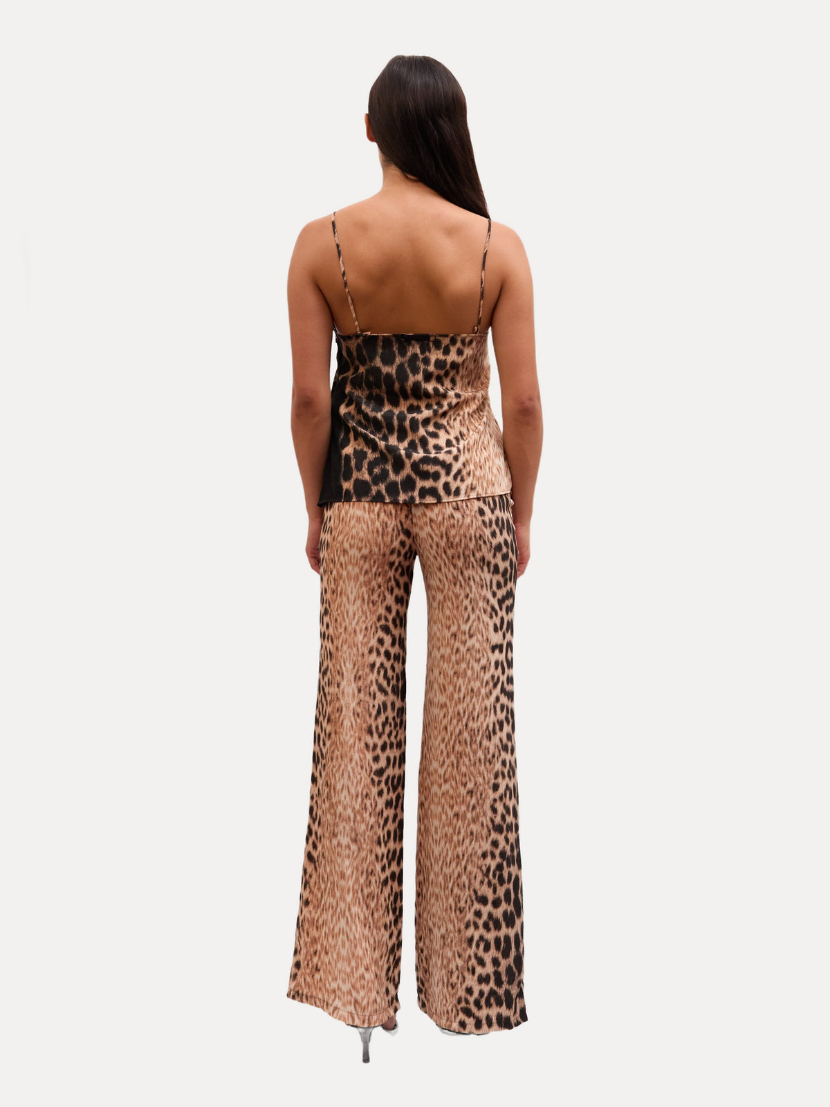 2000s Just Cavalli Brown Leopard Print Tank Silk Pants Set