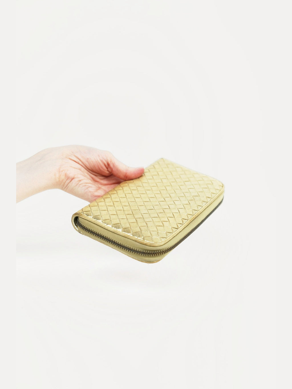 Bottega Gold Leather Weave Wallet