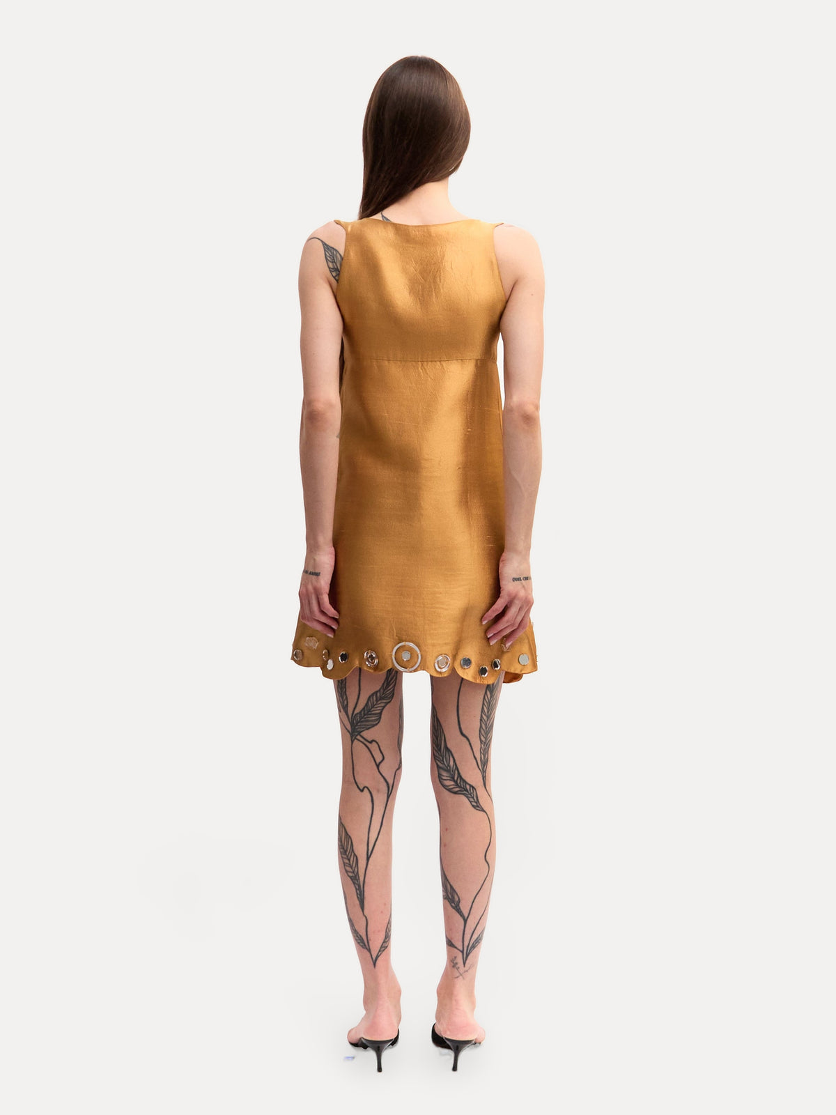 Miu Miu Gold Silk Rhinestone Mini Dress