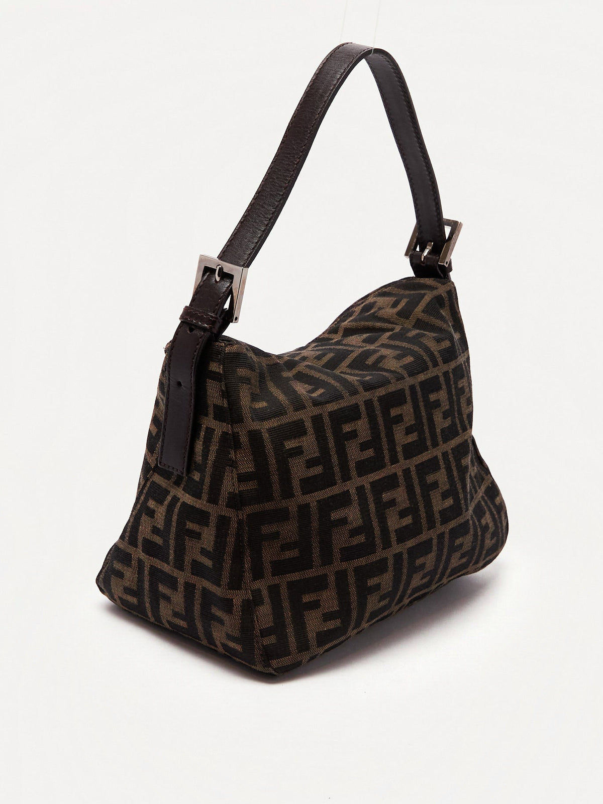 90's Fendi Mamma Foldover Baguette Brown Zucca Shoulder Bag