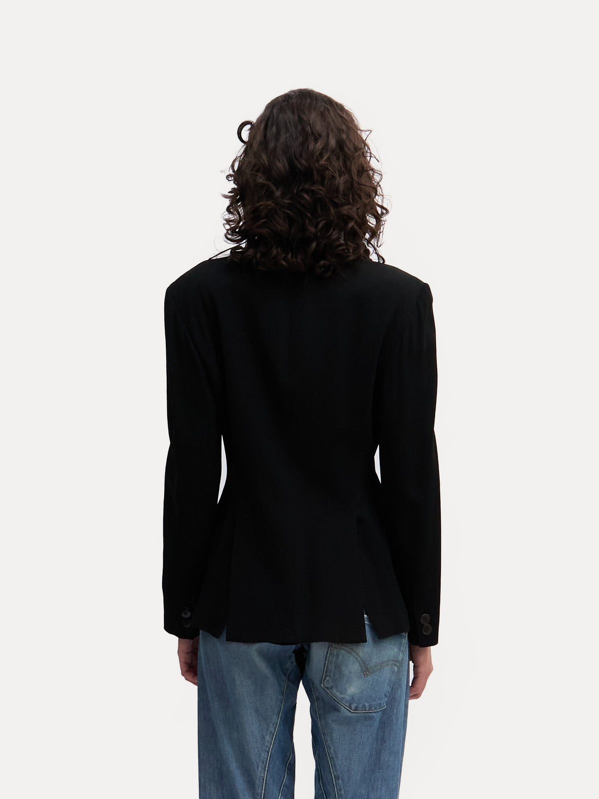 Donna Karan Black Wool Double Breasted Blazer Made in Italy