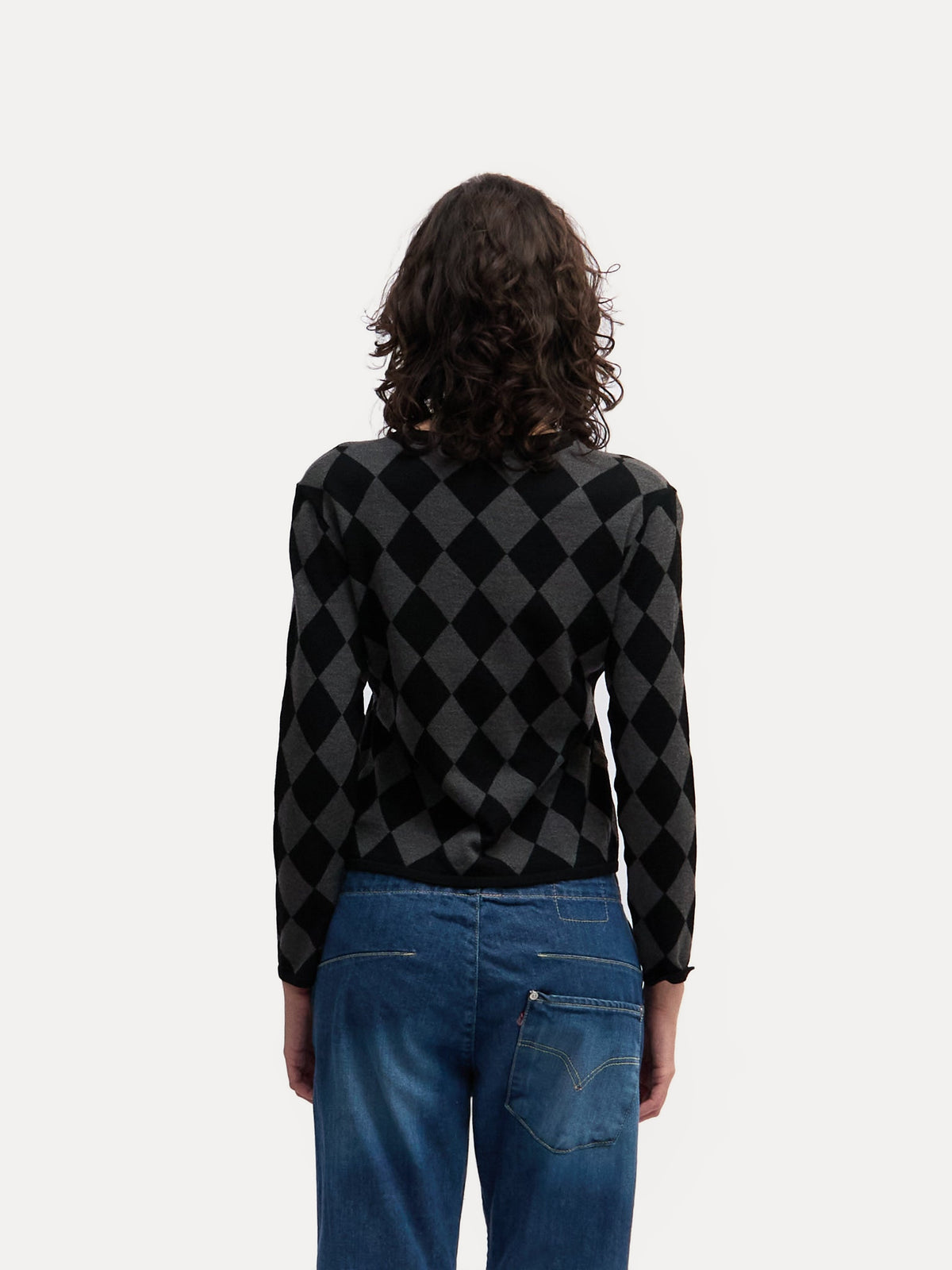 Yves Saint Laurent Black Check Pattern Long Sleeve Cardigan