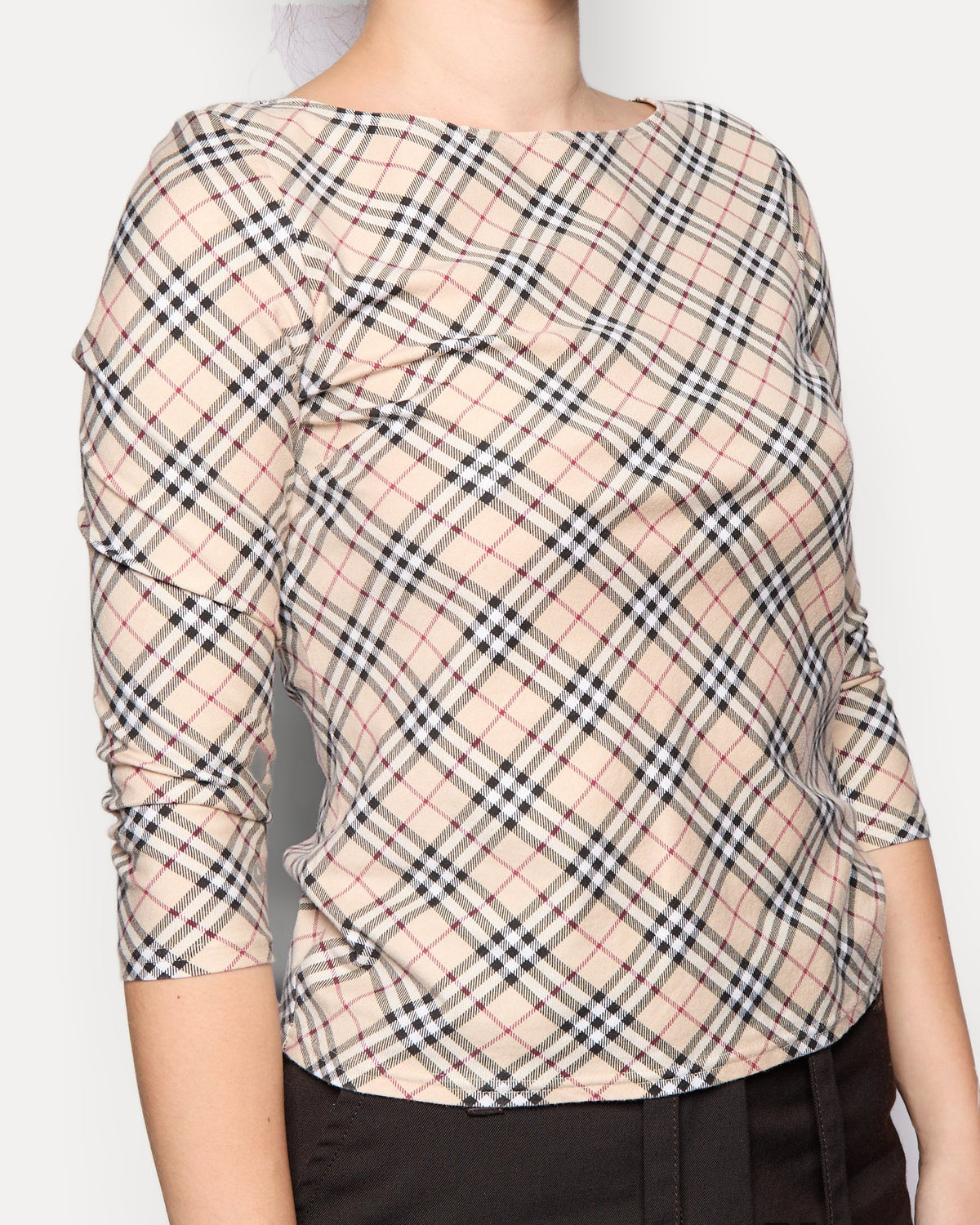 Burberry London Brown Nova Check Logo 3/4 Length Top