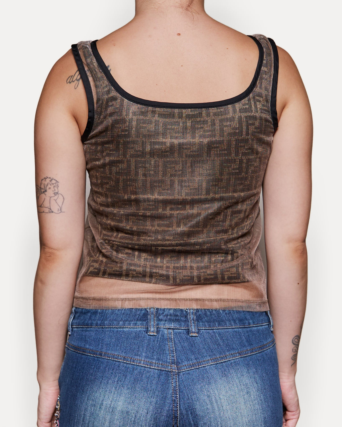 90's Fendi Mesh Sleeveless Logo Tank Top