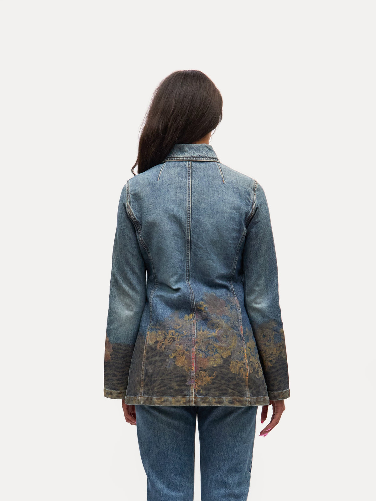 Cavalli Jeans Denim Painted Long Jacket