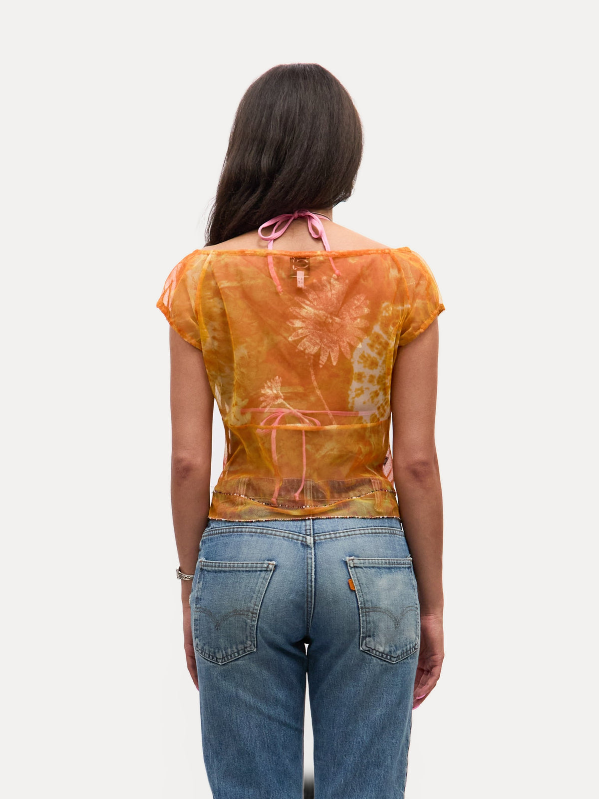 Cavalli Jeans Orange Mesh Beaded Top