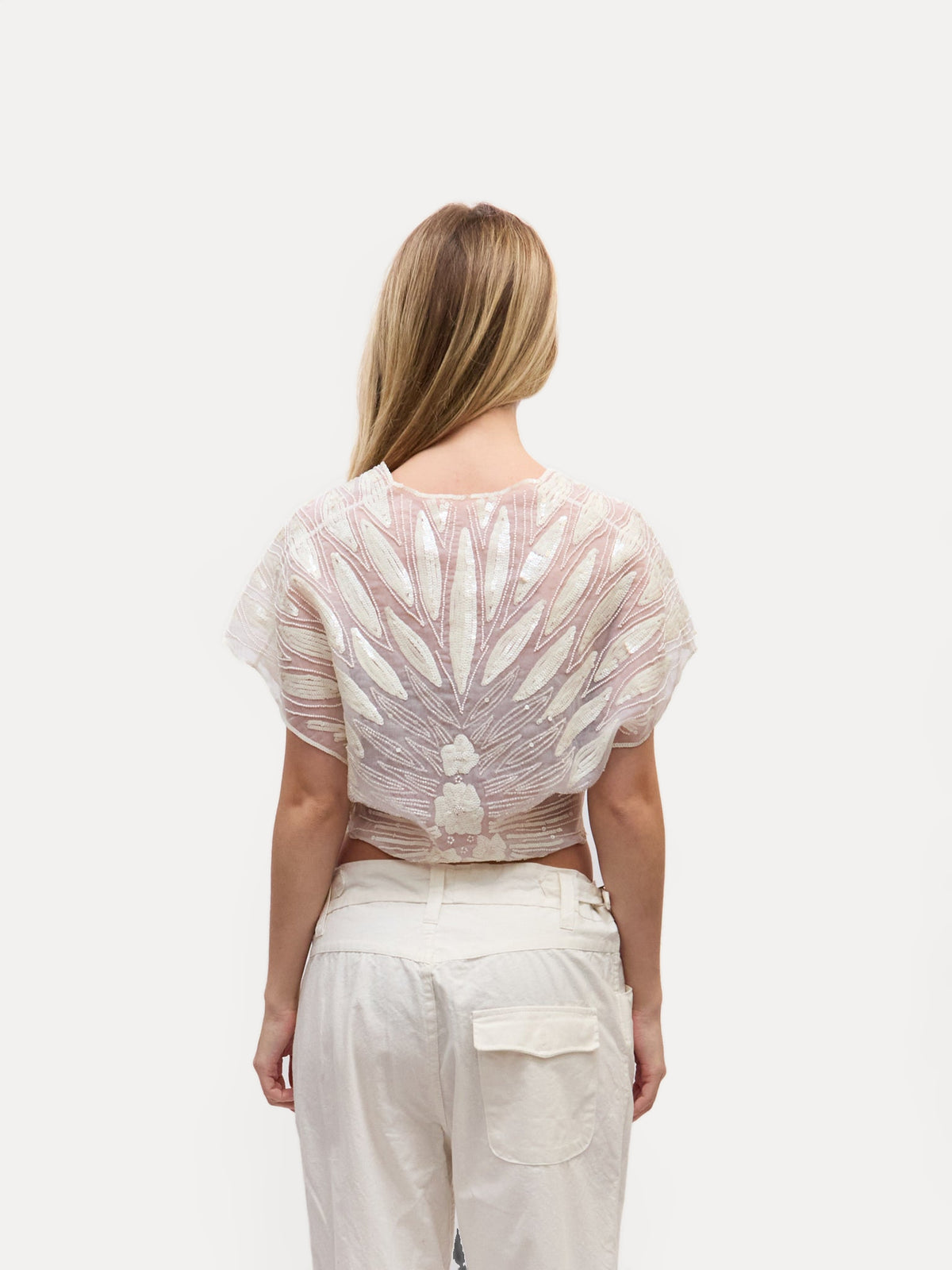 90's Vintage White Sheer Sequin Top