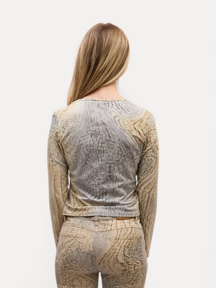 Just Cavalli Grey Tan Scale Long Sleeve Top
