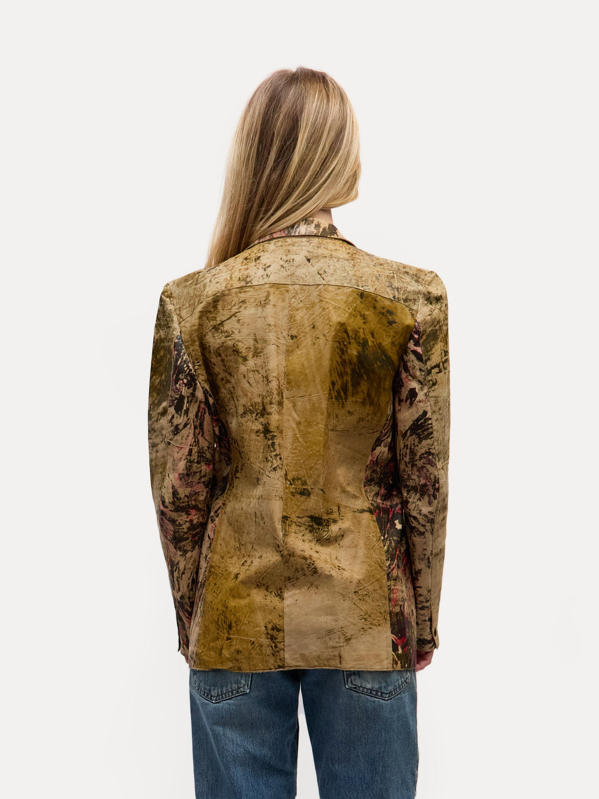90's Roberto Cavalli Tan Painted Multicolor Patchwork Leather Blazer