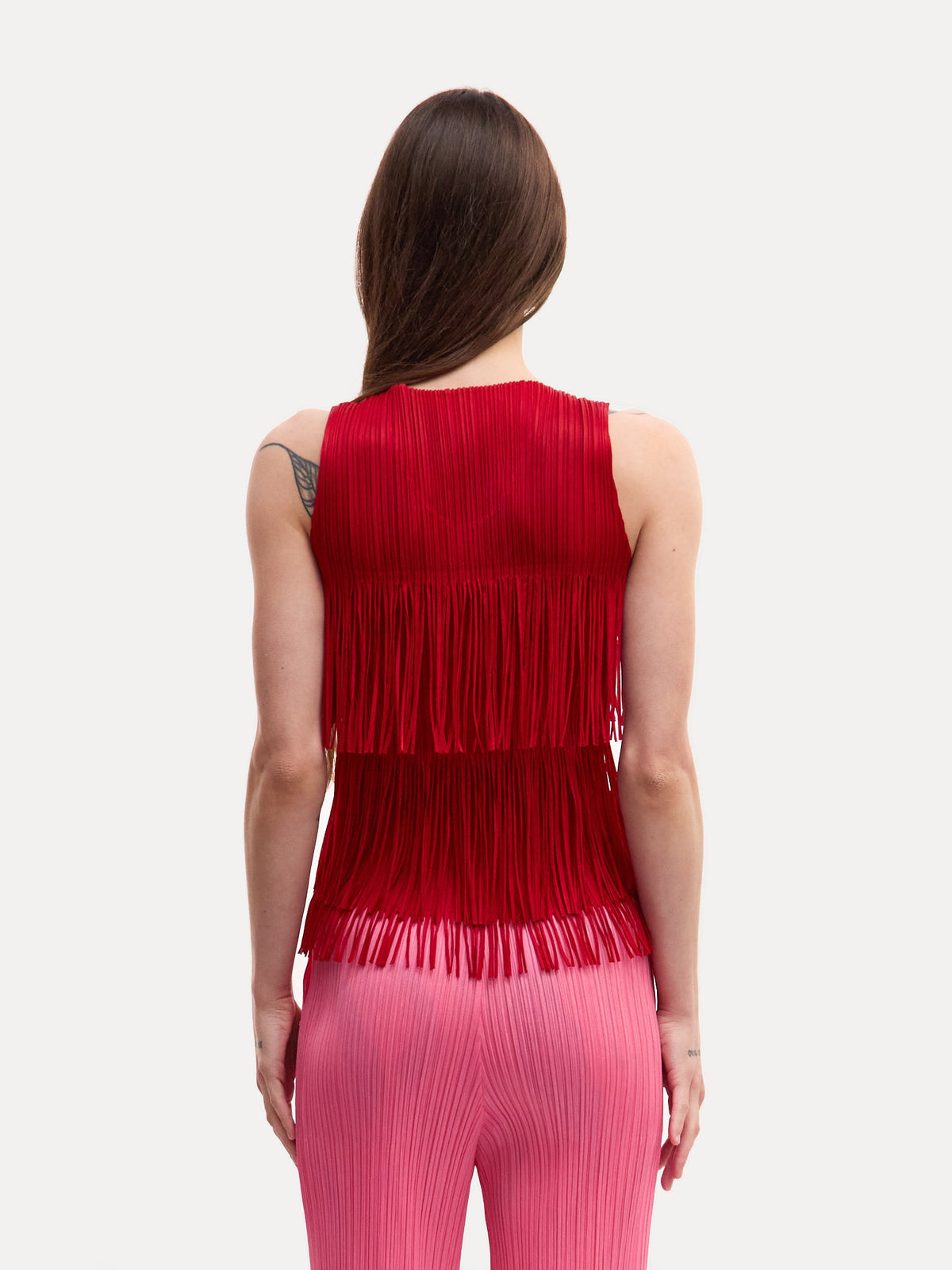 Pleats Please Red Fringe Top
