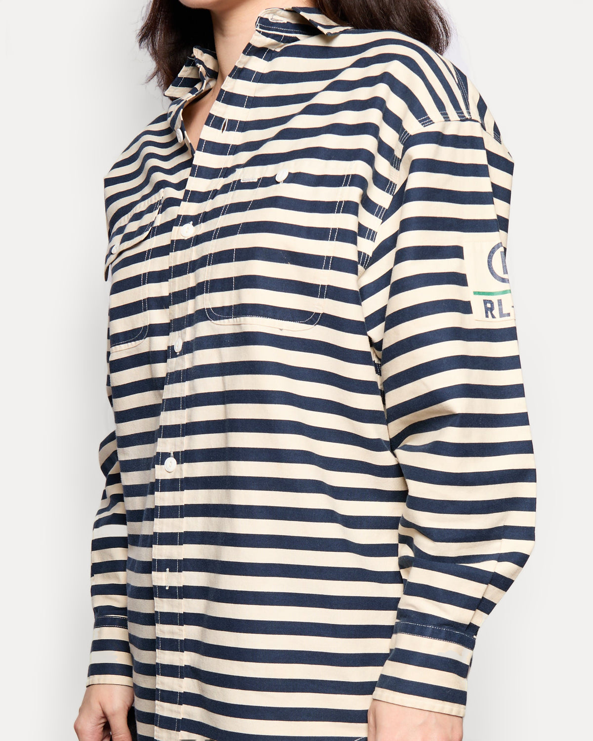 Ralph Lauren Cream Navy Striped Button Up