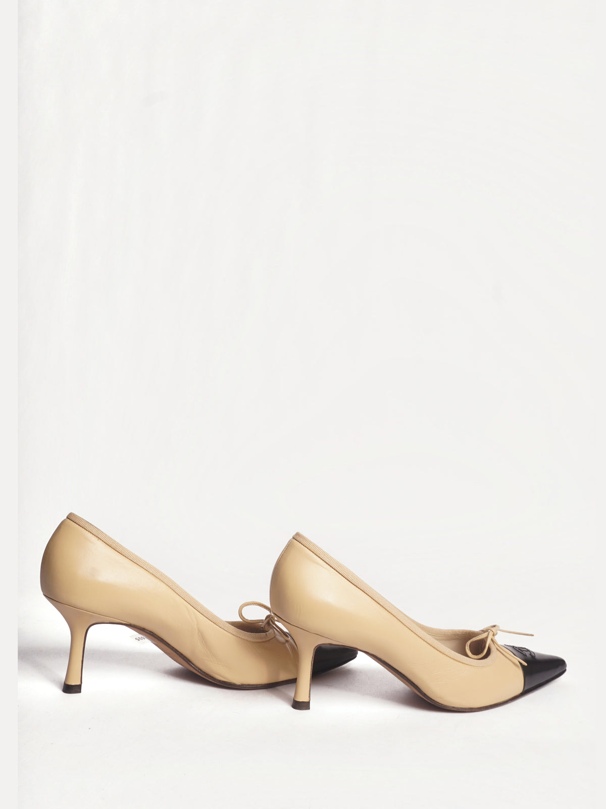 Chanel Tan Pointy Cap Toe Pumps, FR 38.5