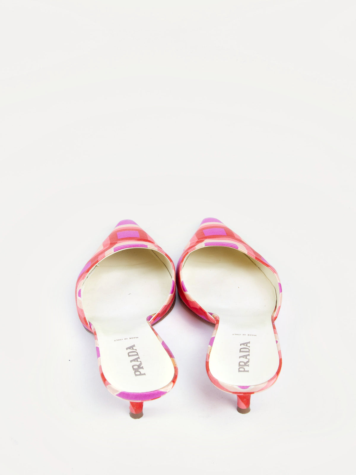 Vintage Prada 2000s Size 39 Geometric Print Pink Mules | Y2K Designer Heels Shoes