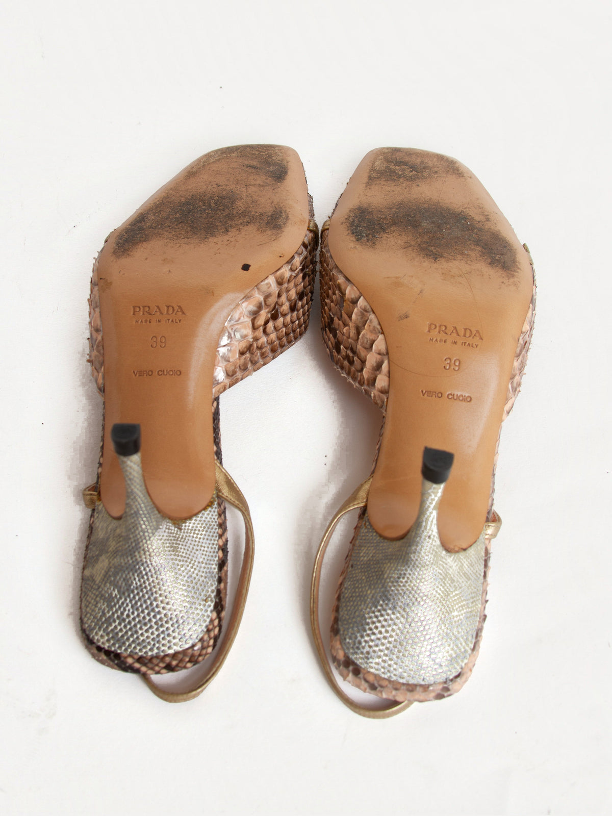 Vintage 2000s Prada Size 39 Open Toe Snakeskin Heels | Y2K Designer Shoes