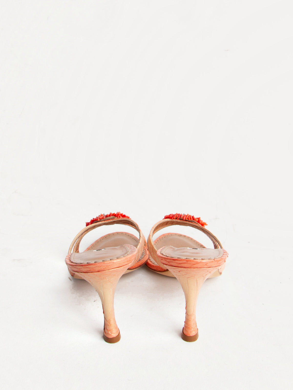Manolo Blahnik Size 36 Orange Metallic Beading Detail Mules| Y2K Designer Heels Shoes