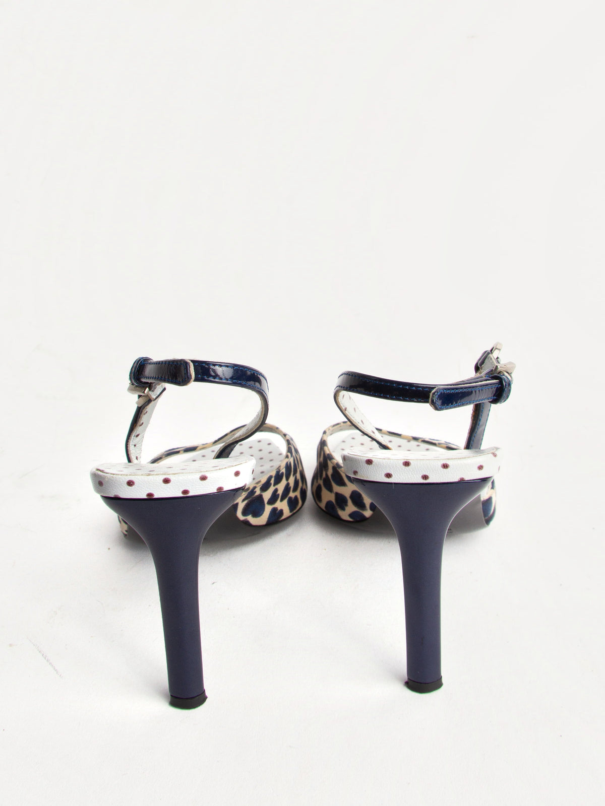 Vintage Prada SS 2000 Size 37.5 Heart Print Open Toe Slingbacks | Y2K Designer Heels Shoes