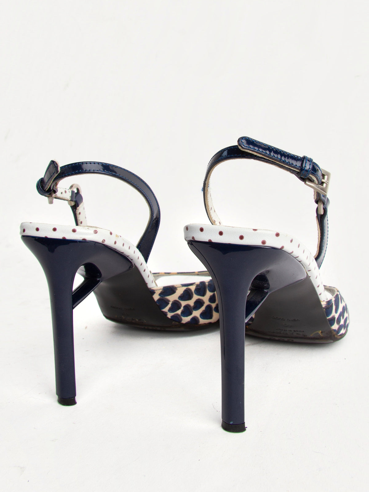 Vintage Prada SS 2000  Size 40 Heart Print Open Toe Slingbacks| Y2K Designer Heels Shoes