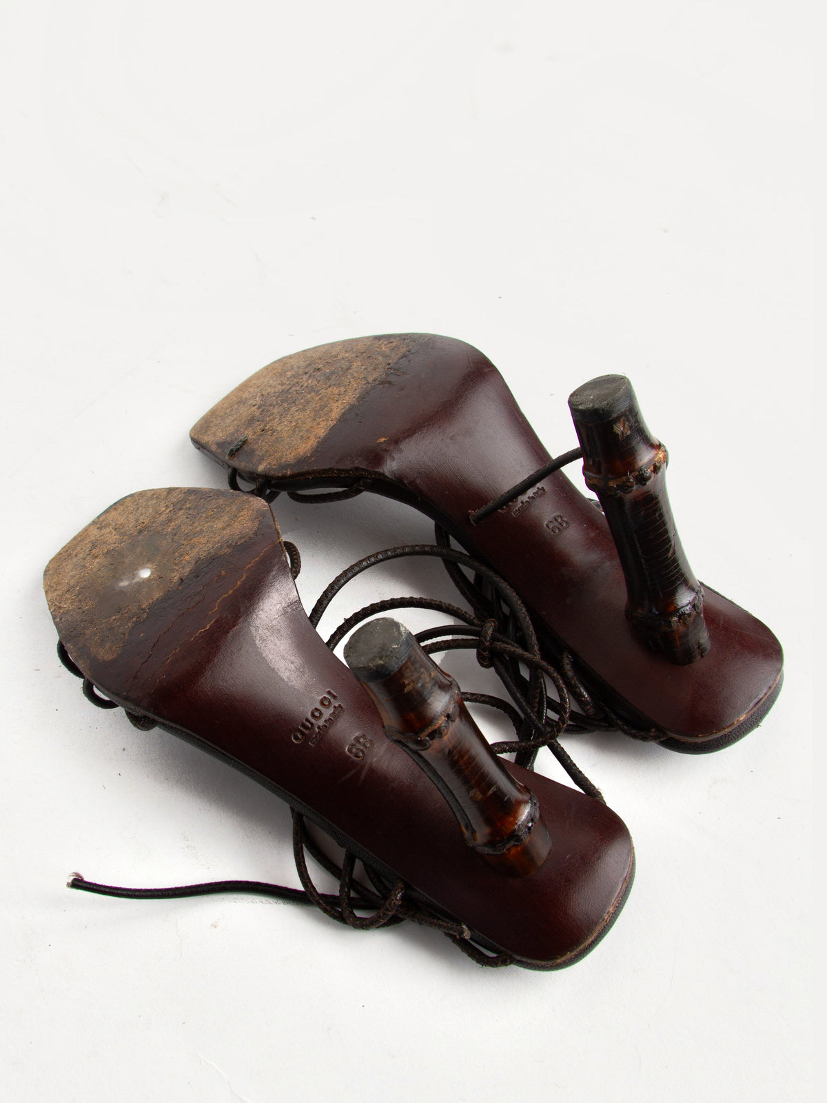 Vintage Gucci 2000s Size 36 Brown Leather Lace Up Bamboo Heels| Y2K Designer Heels Shoes