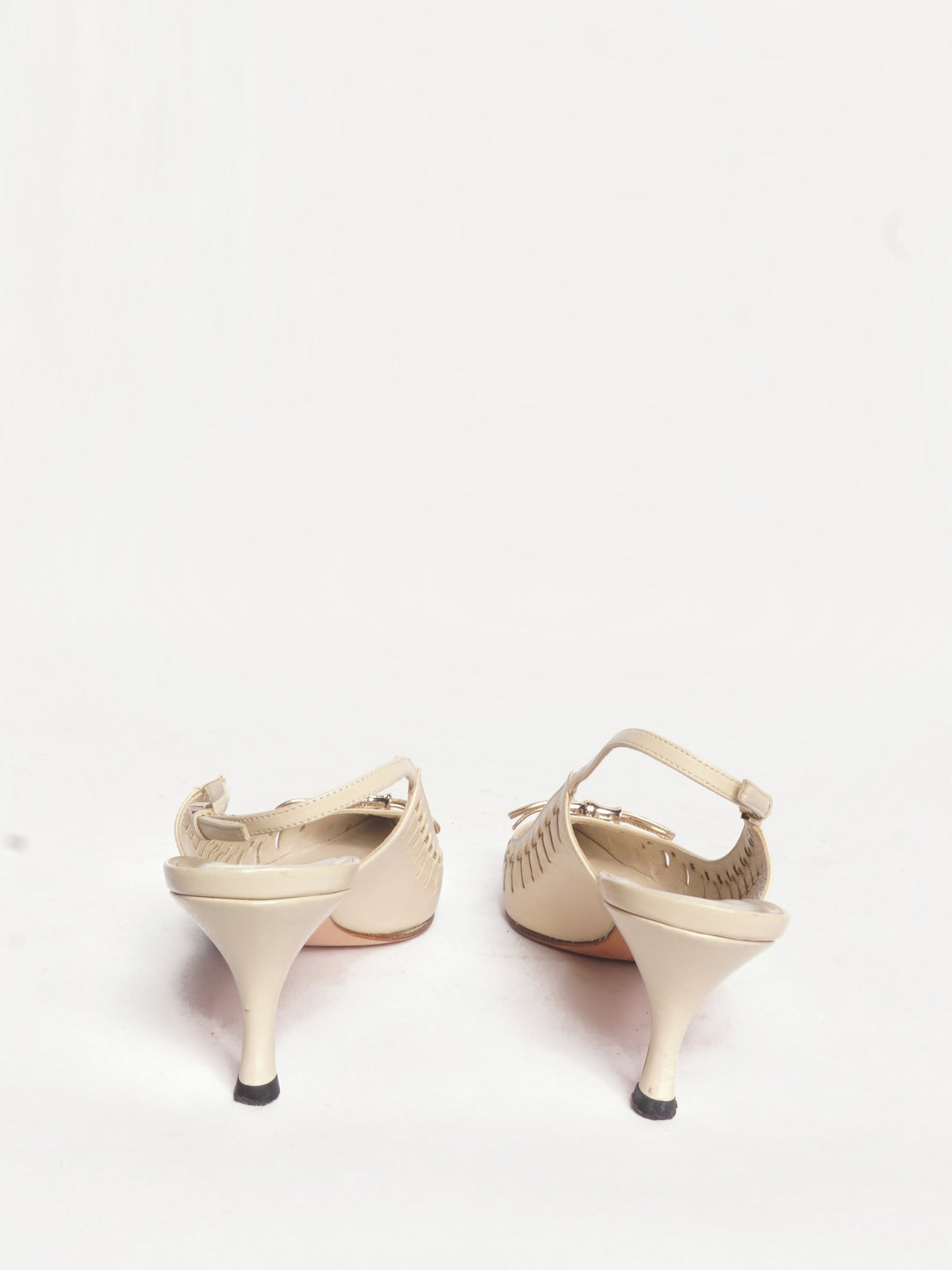 Gucci Leather Pointed Toe Kitten Heels w/ Gold Bows