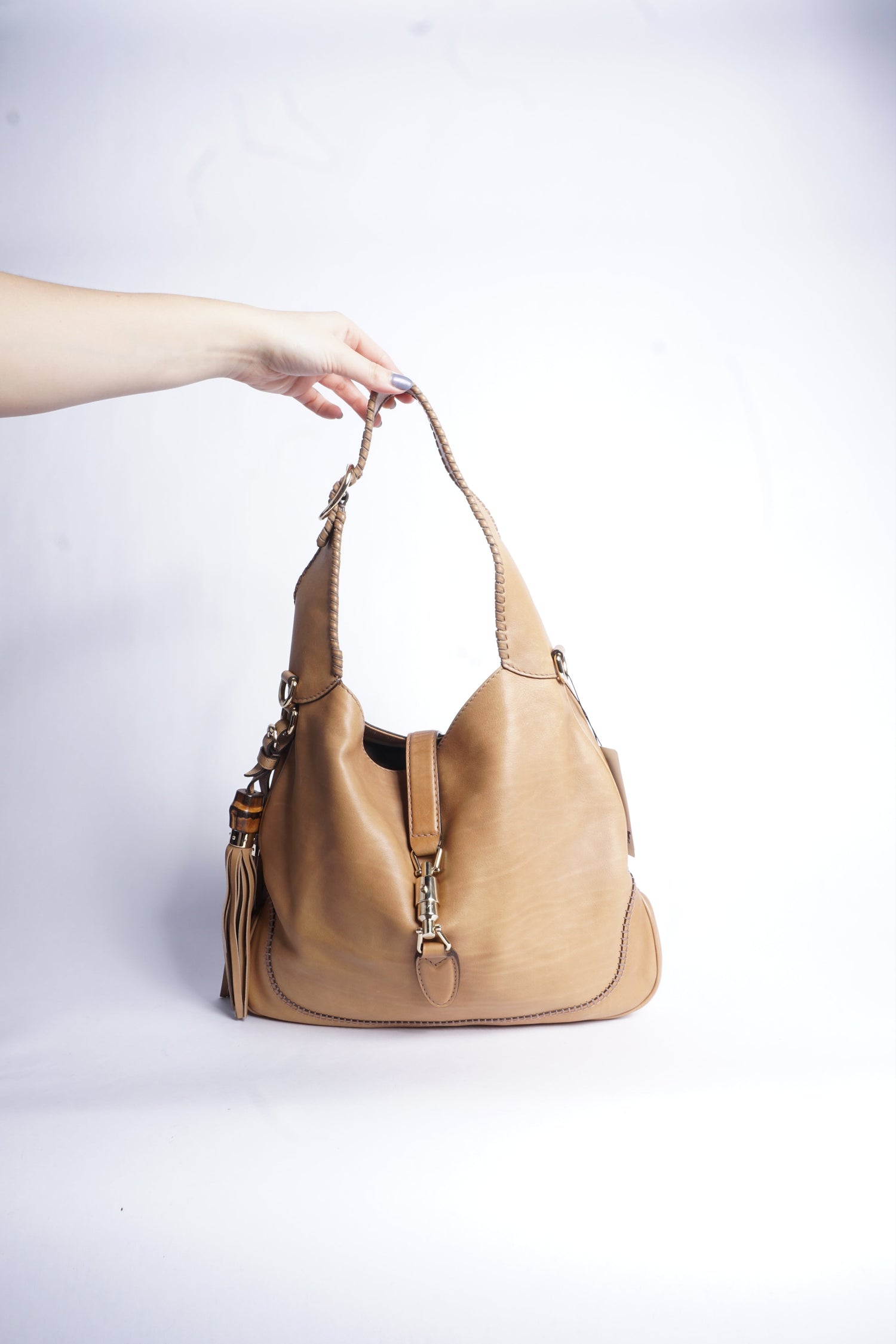 Gucci Tan Leather Piston Lock Jackie