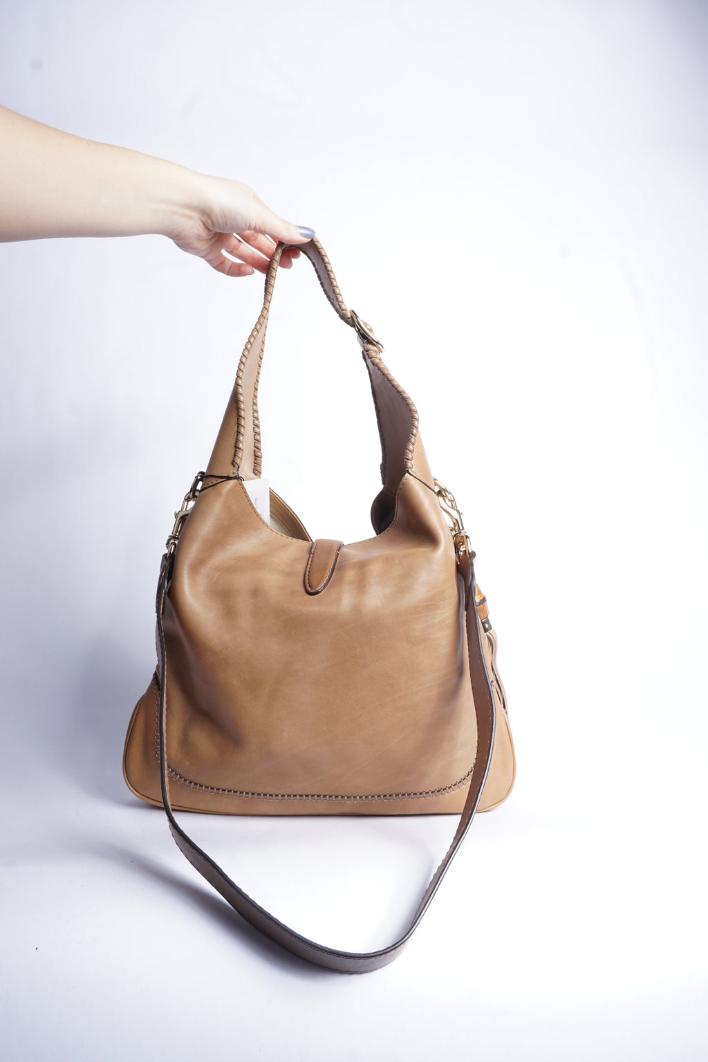 Gucci Tan Leather Piston Lock Jackie