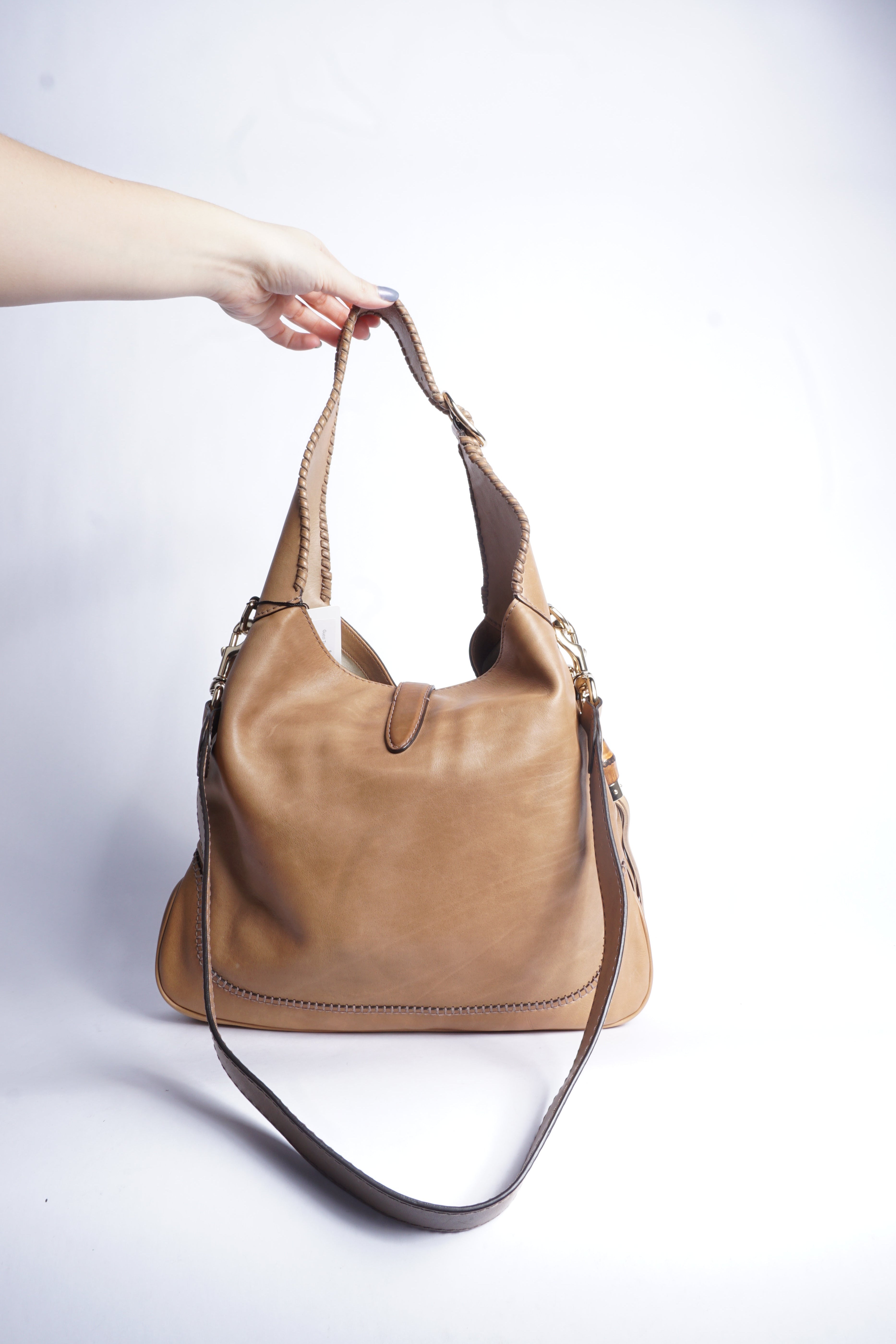 Gucci Tan Leather Piston Lock Jackie
