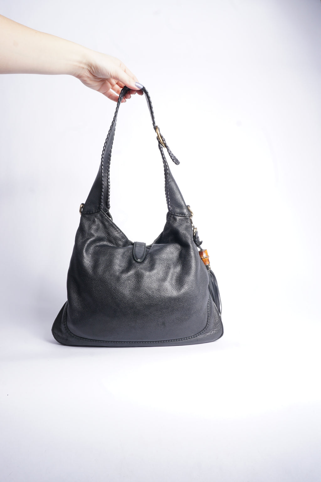 Gucci Black Leather Piston Lock Jackie