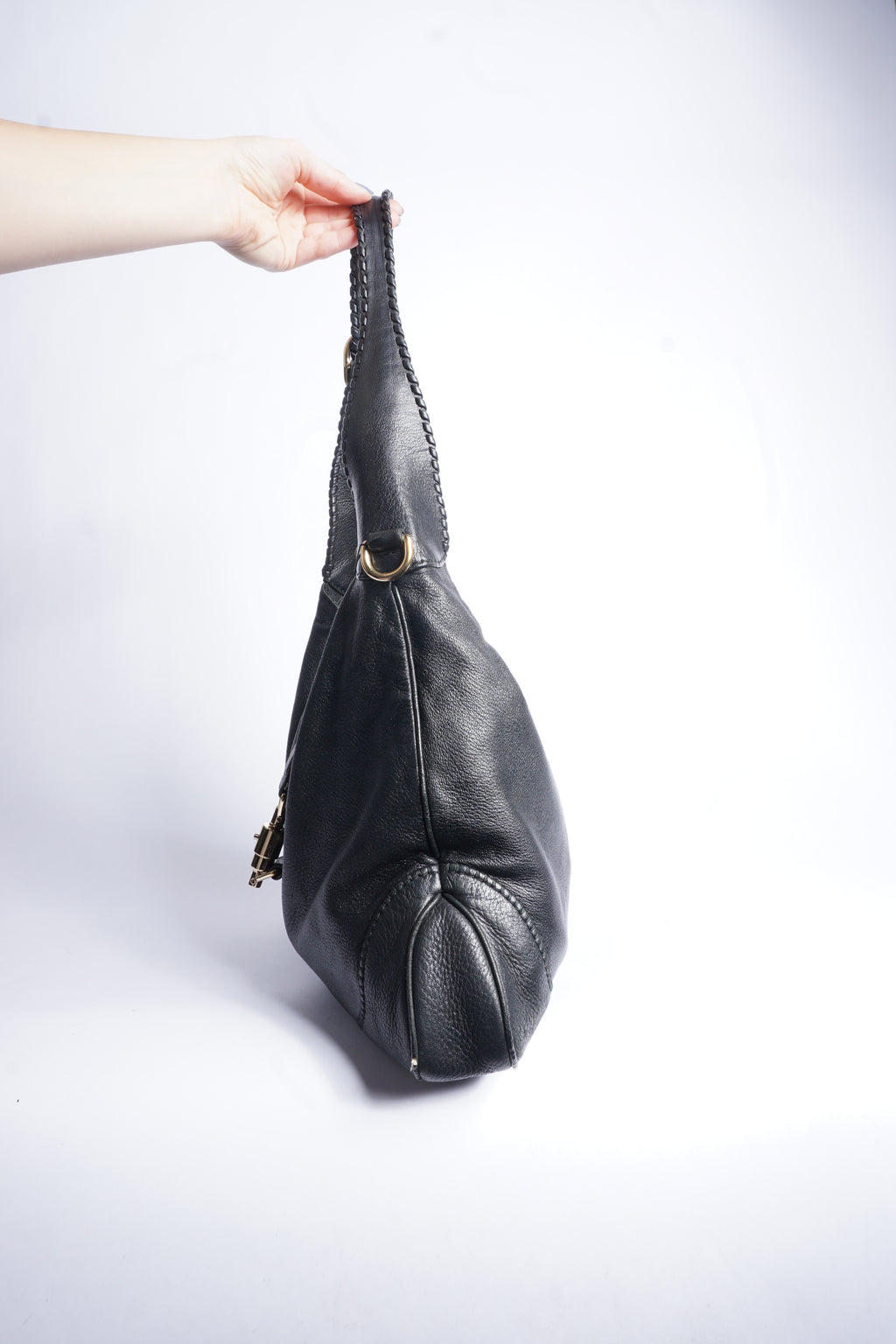 Gucci Black Leather Piston Lock Jackie