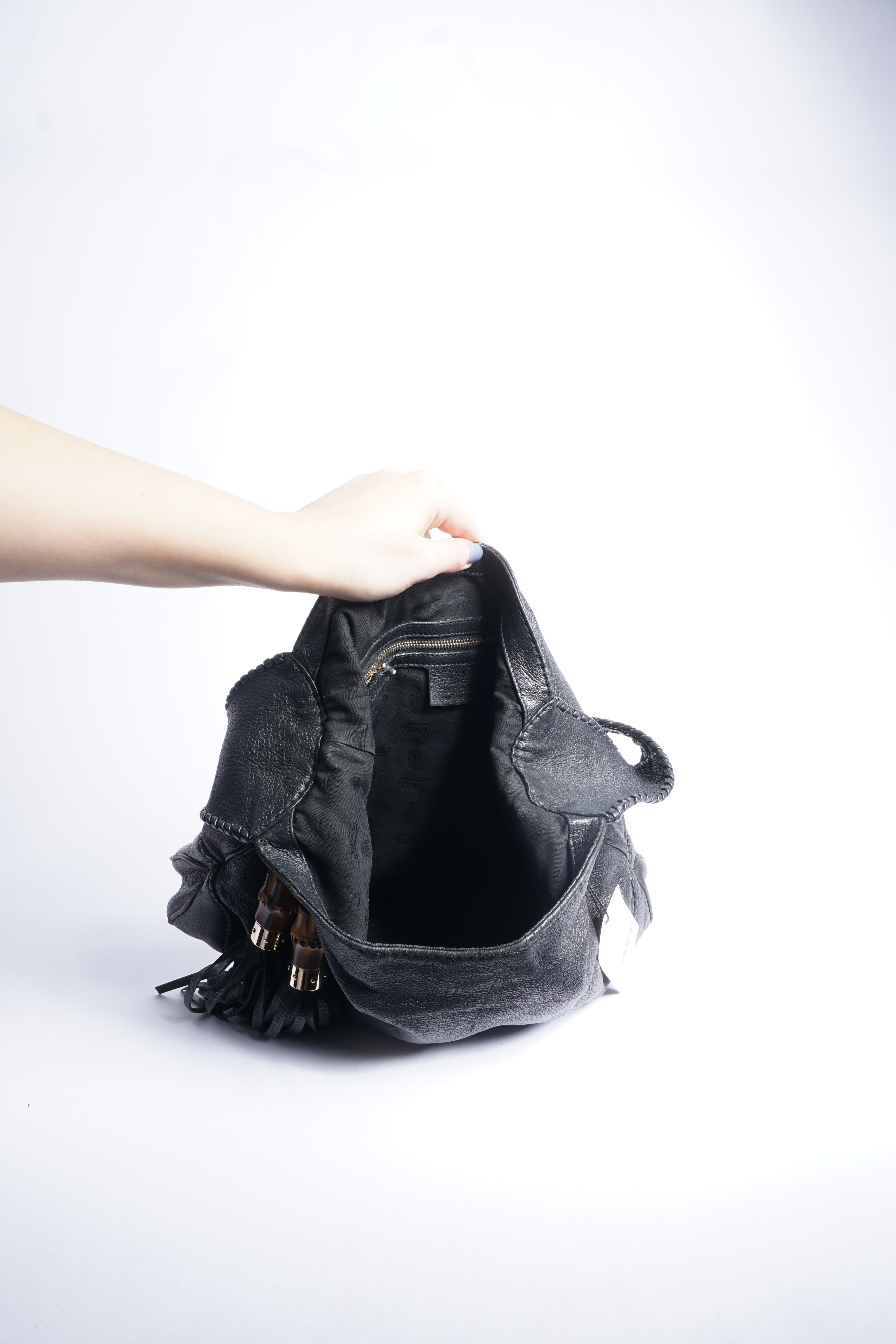 Gucci Black Leather Piston Lock Jackie