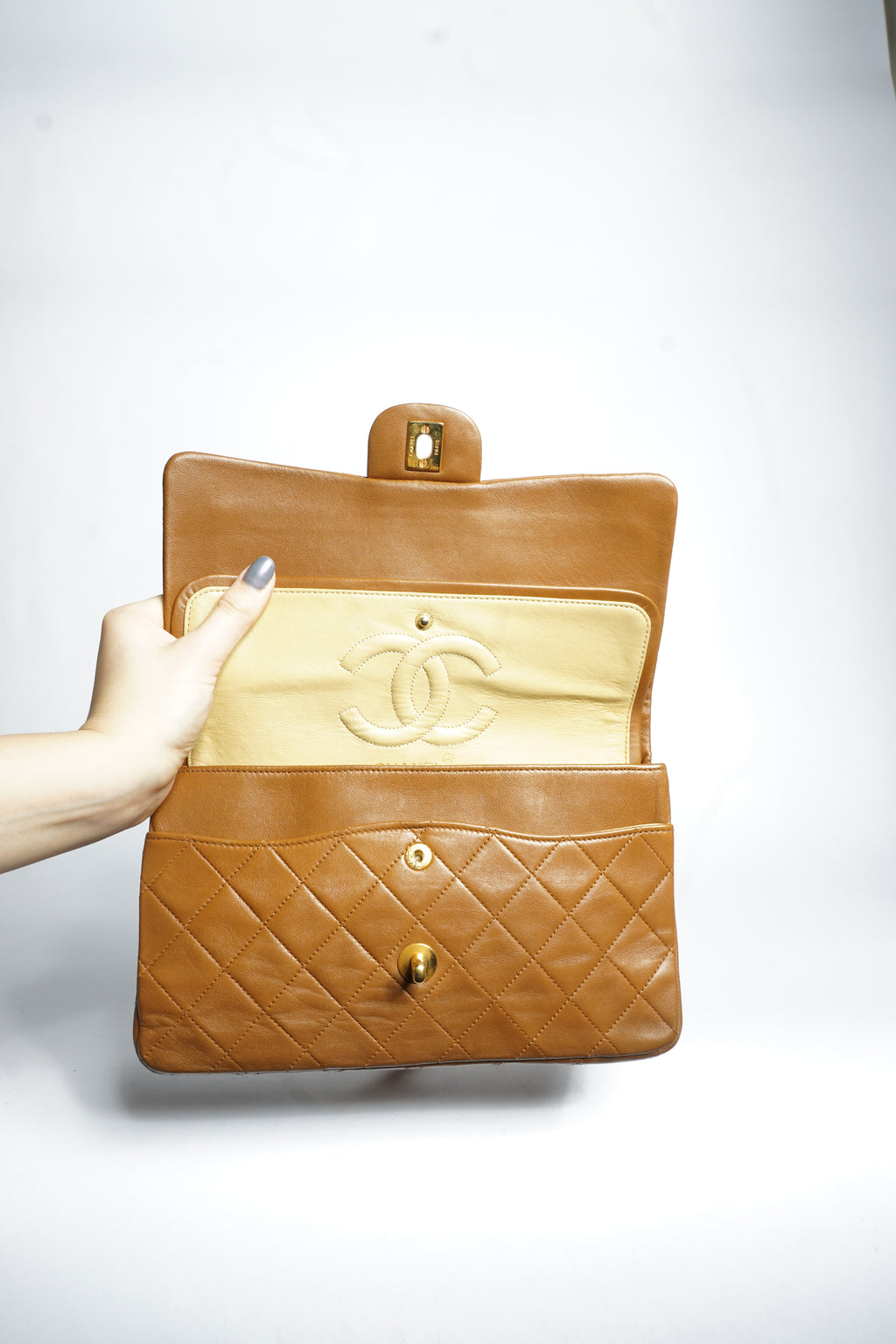 Chanel Brown Lambskin Double Flap Bag