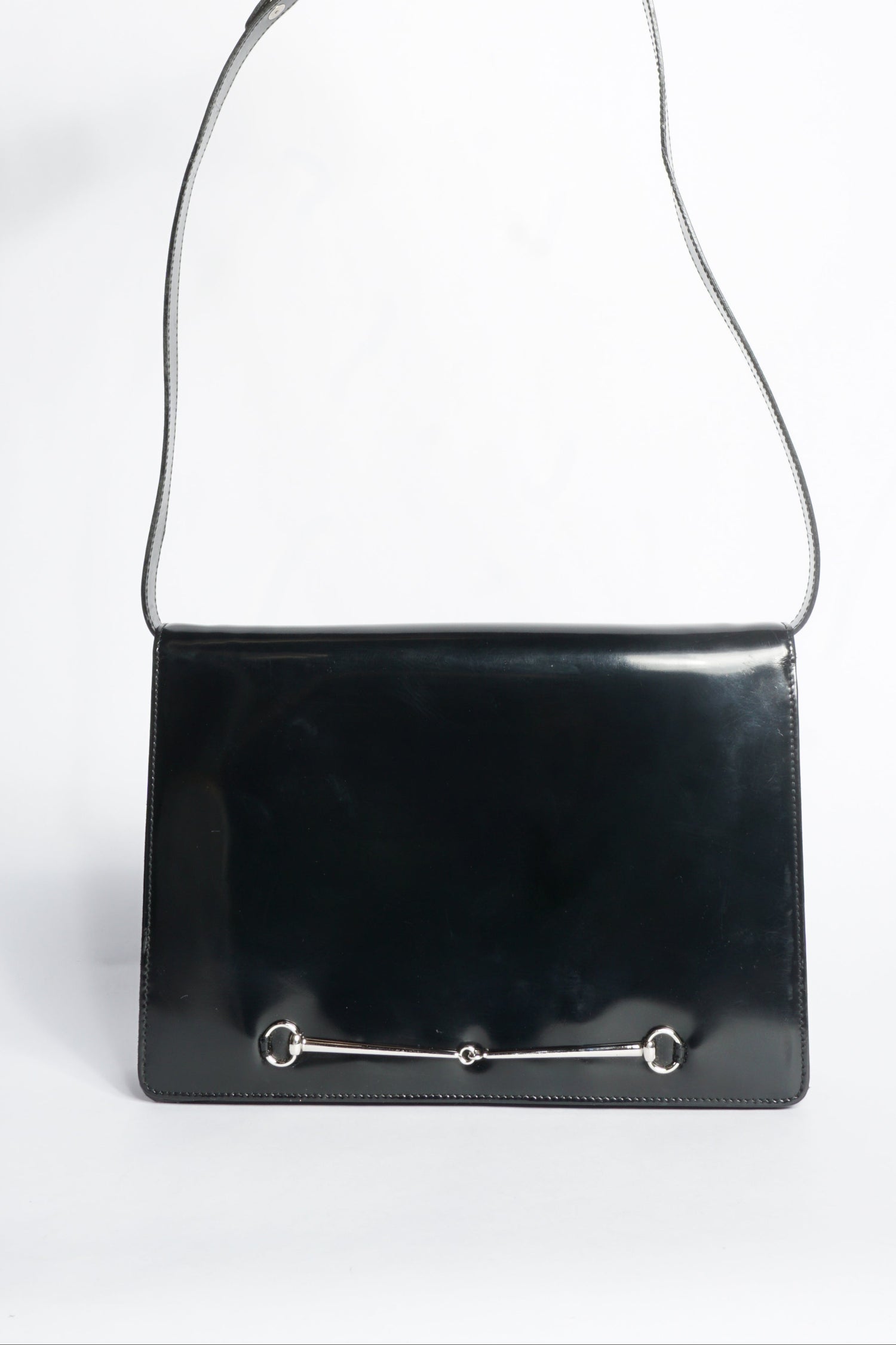 Gucci Black Patent Horsebit Shoulder Bag