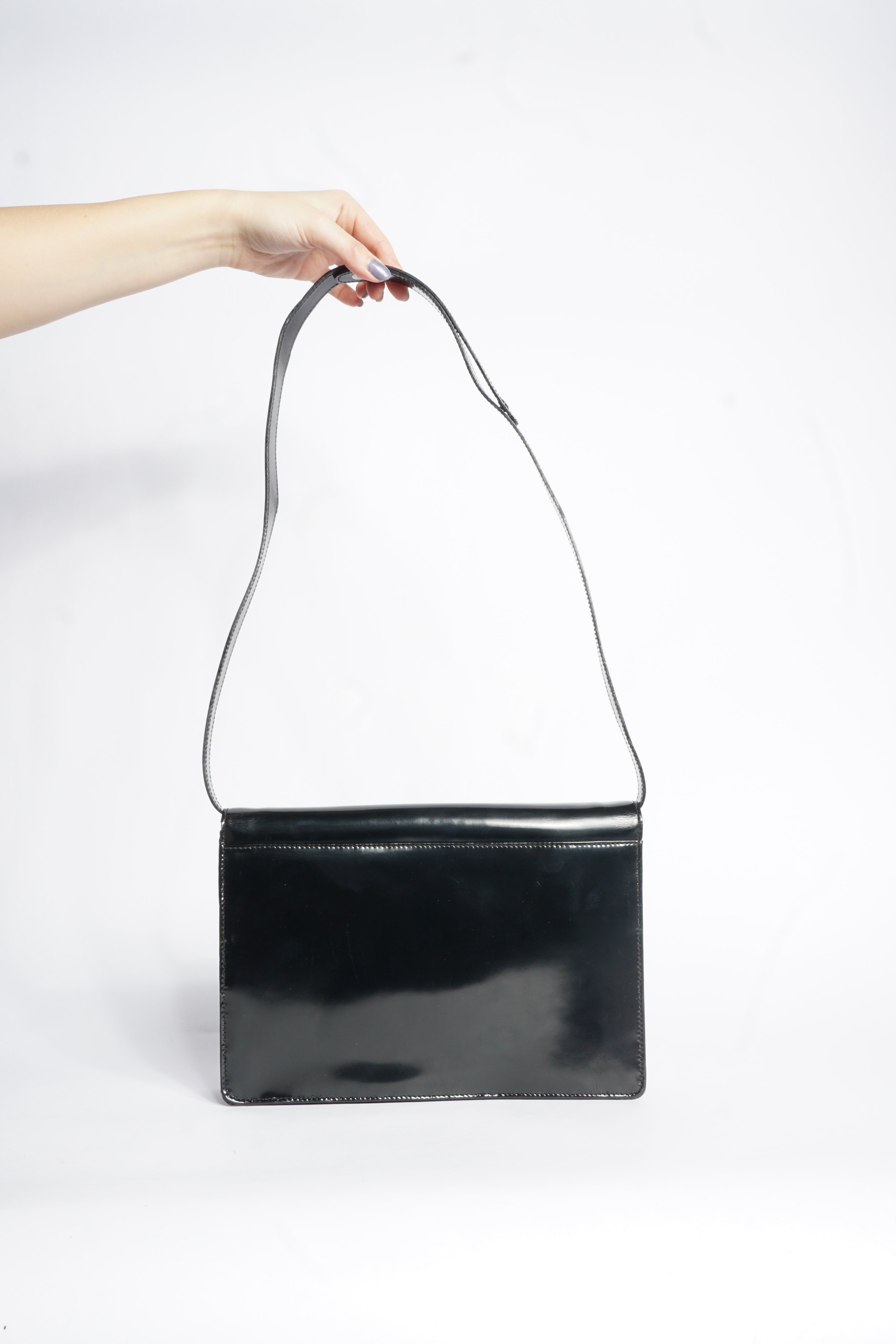 Gucci Black Horsebit Patent Shoulder Bag