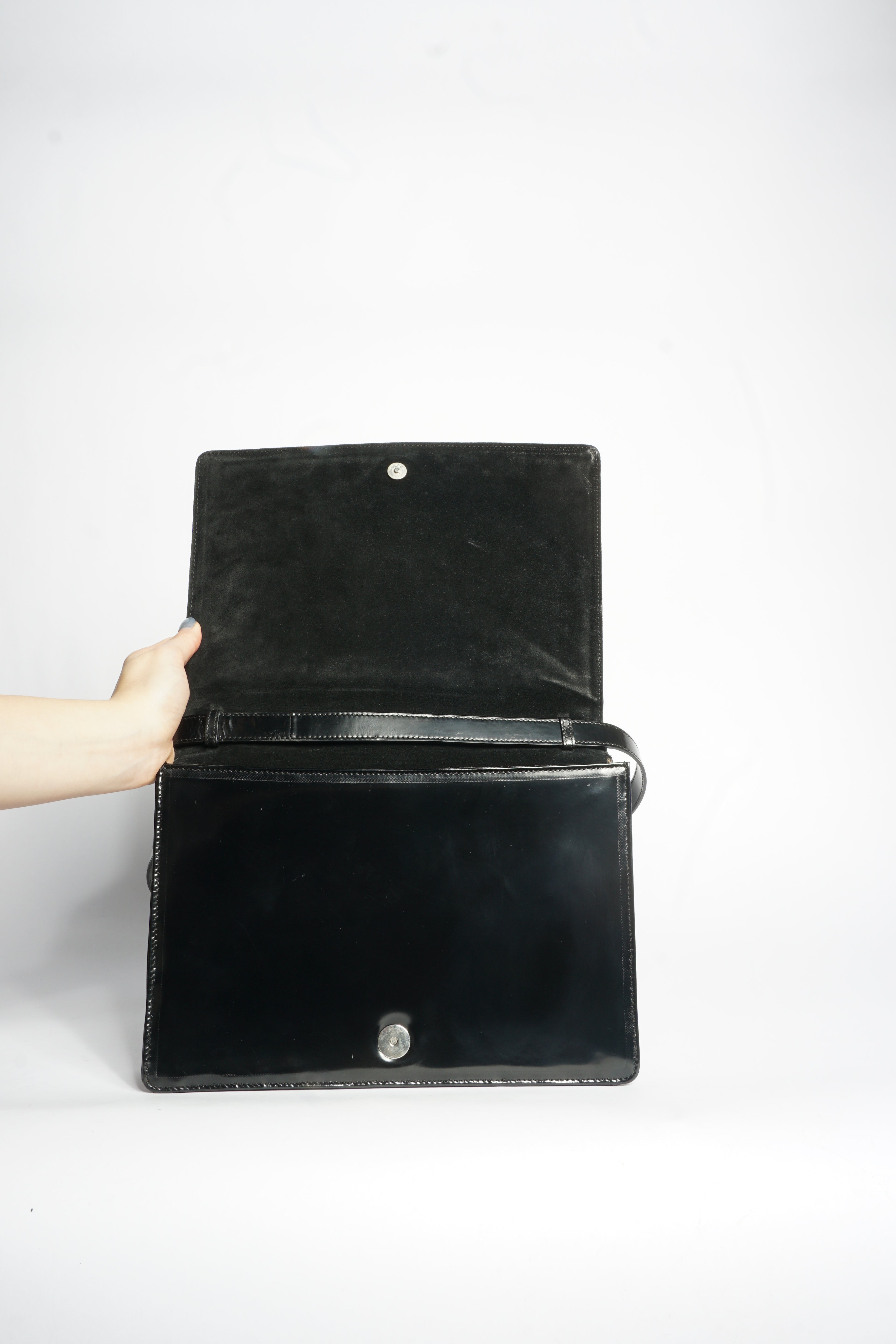 Gucci Black Horsebit Patent Shoulder Bag