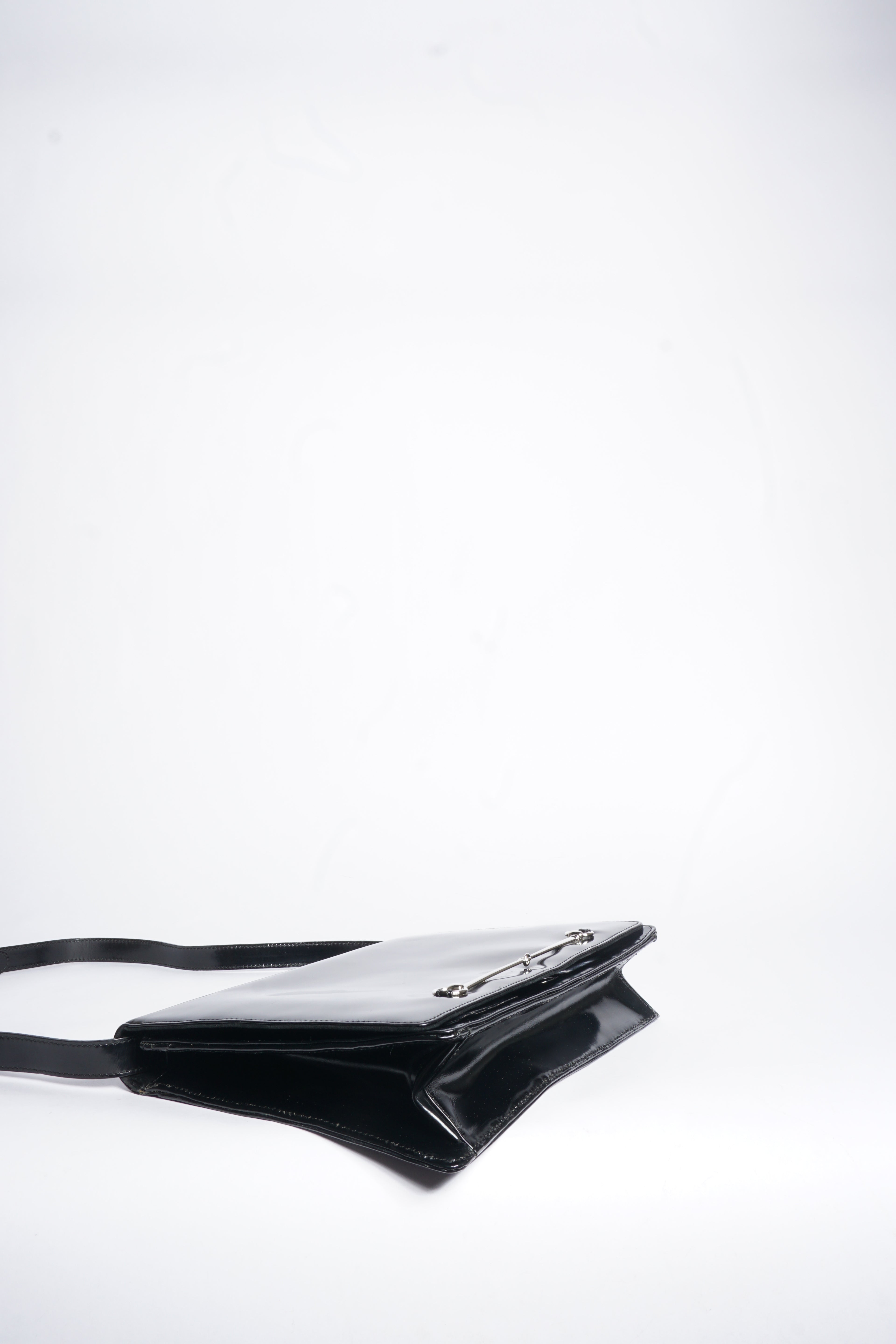 Gucci Black Horsebit Patent Shoulder Bag