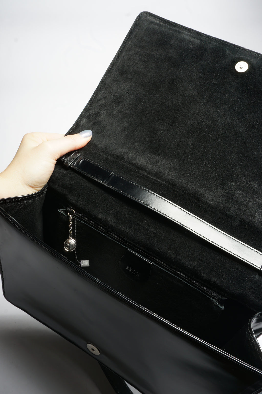 Gucci Black Horsebit Patent Shoulder Bag