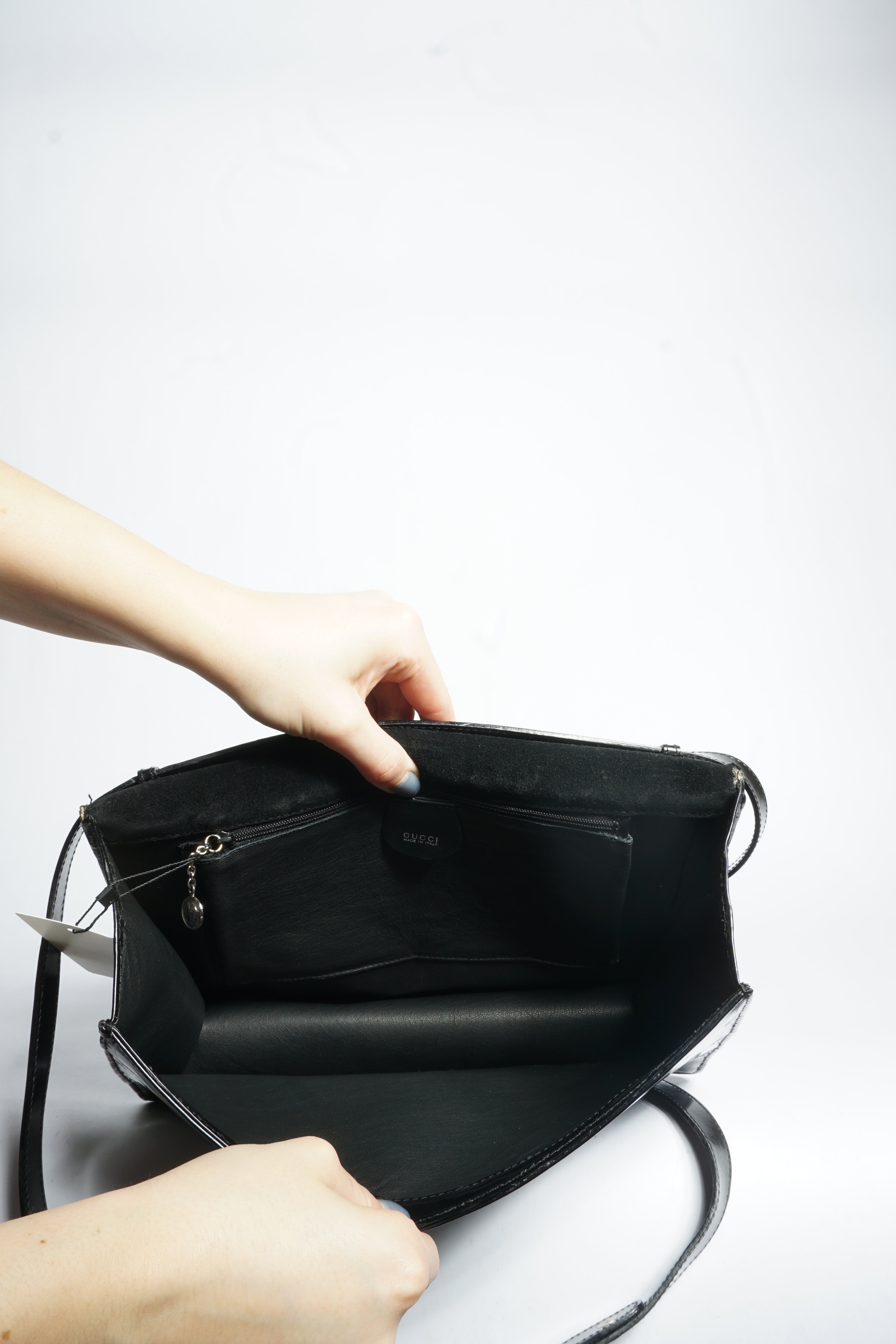 Gucci Black Horsebit Patent Shoulder Bag