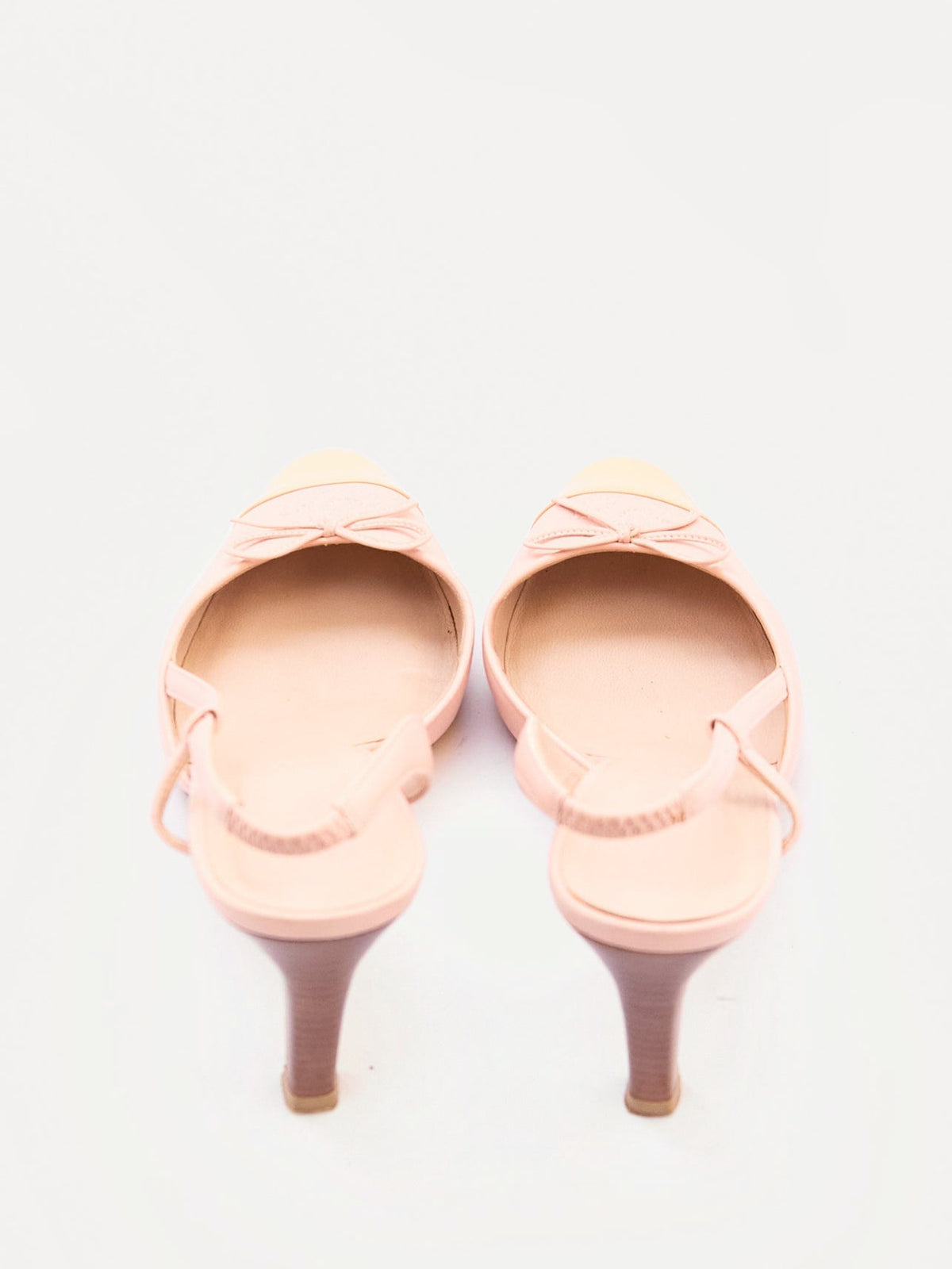 Chanel Blush and Beige Leather and Patent Cap Toe Pump Size 37
